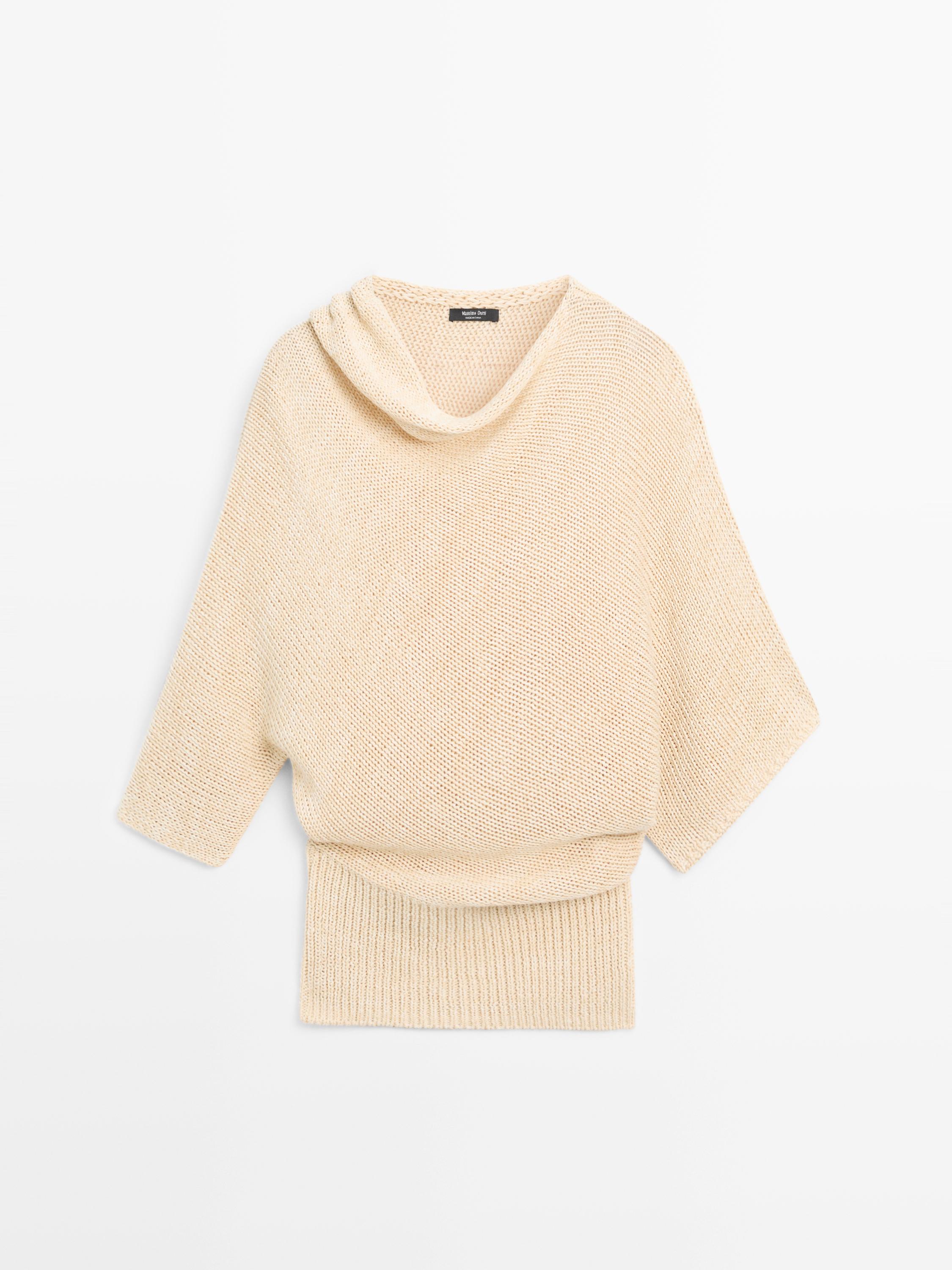 Oversize asymmetric cotton and linen sweater