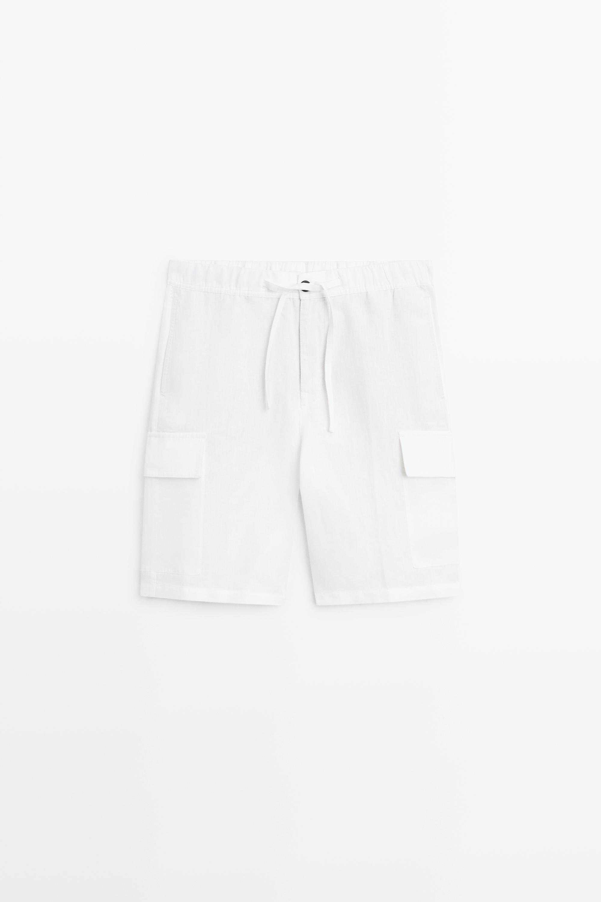 100% linen cargo Bermuda shorts