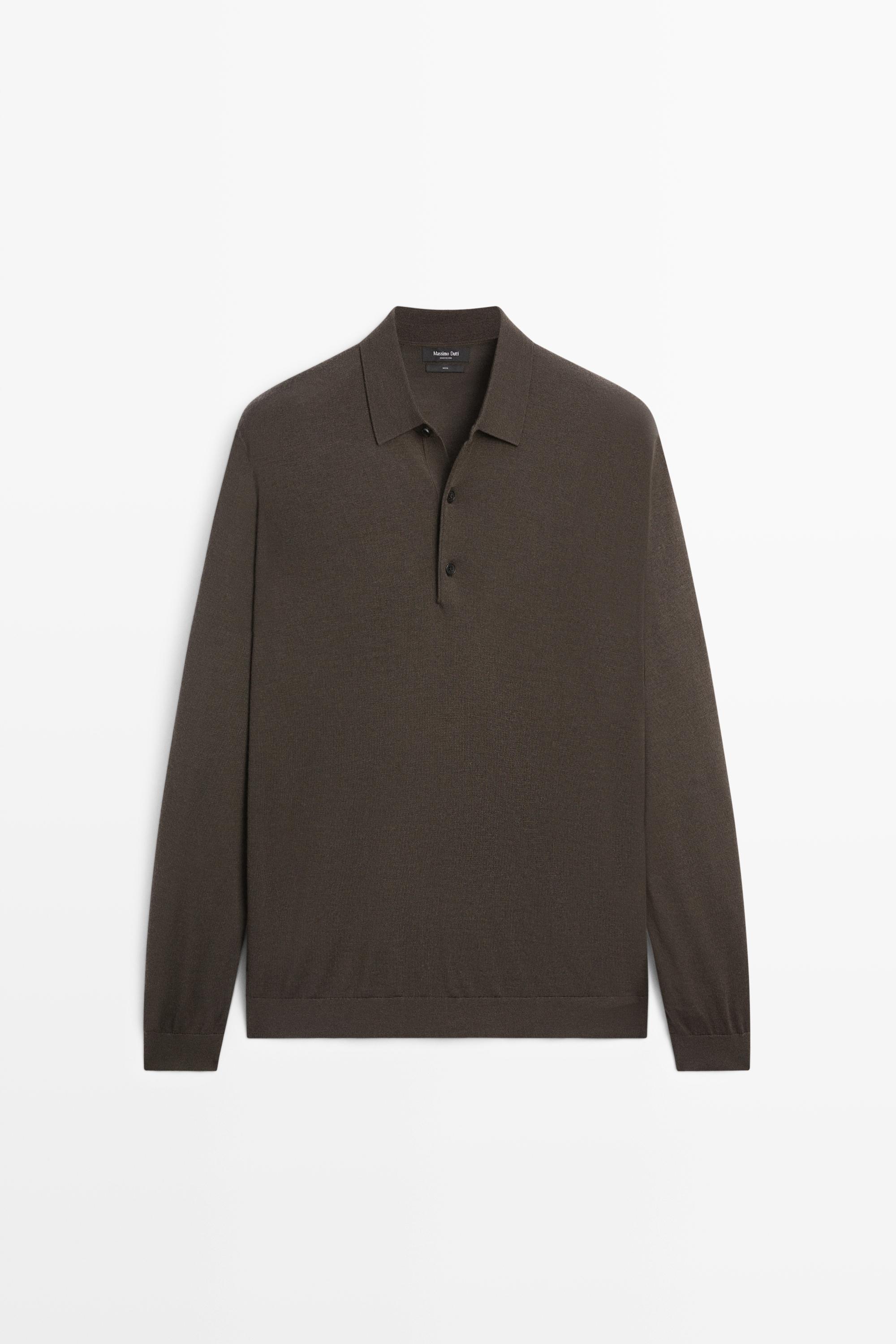 100% merino wool knit polo sweater