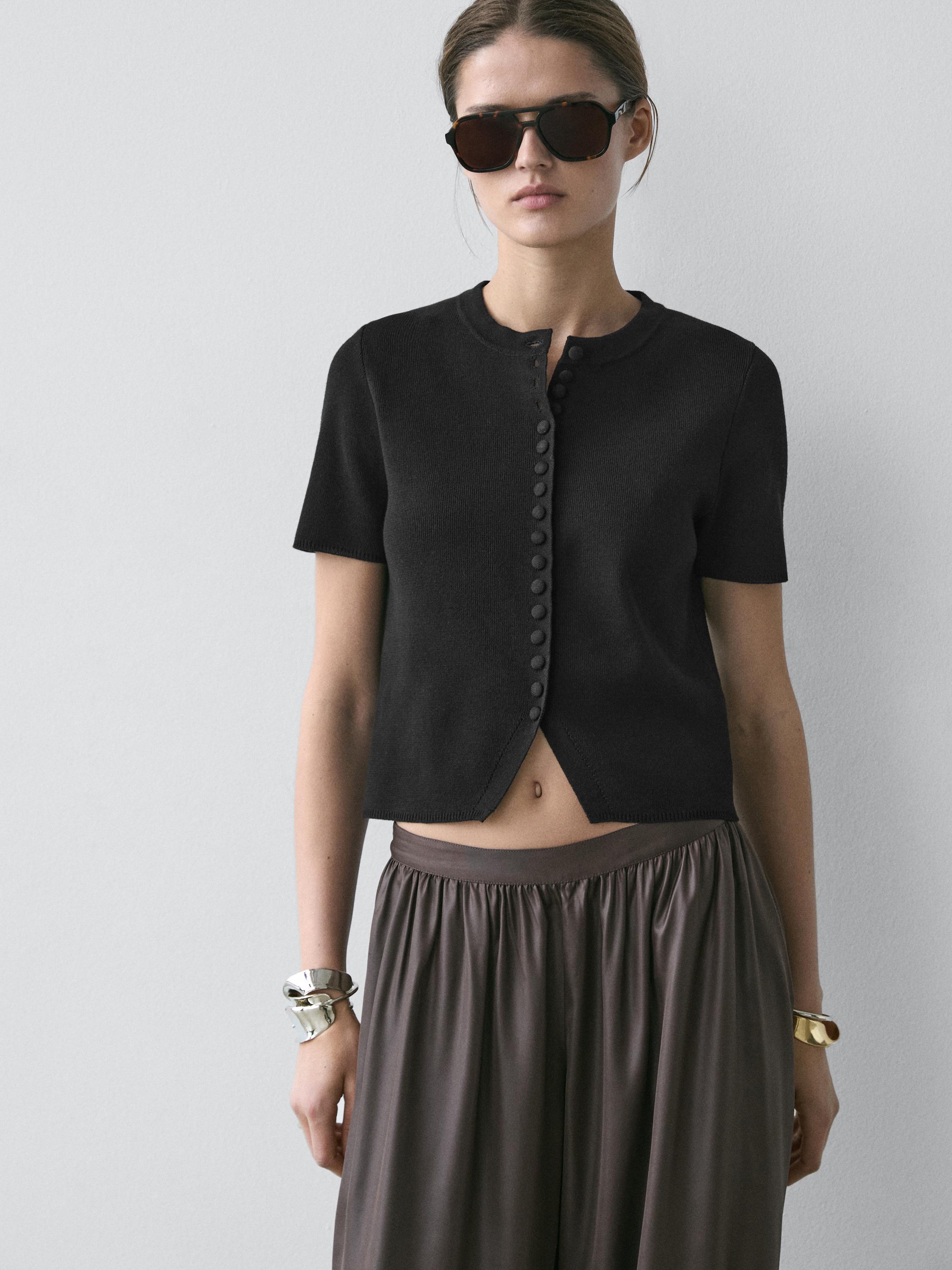 Cotton short sleeve knit cardigan