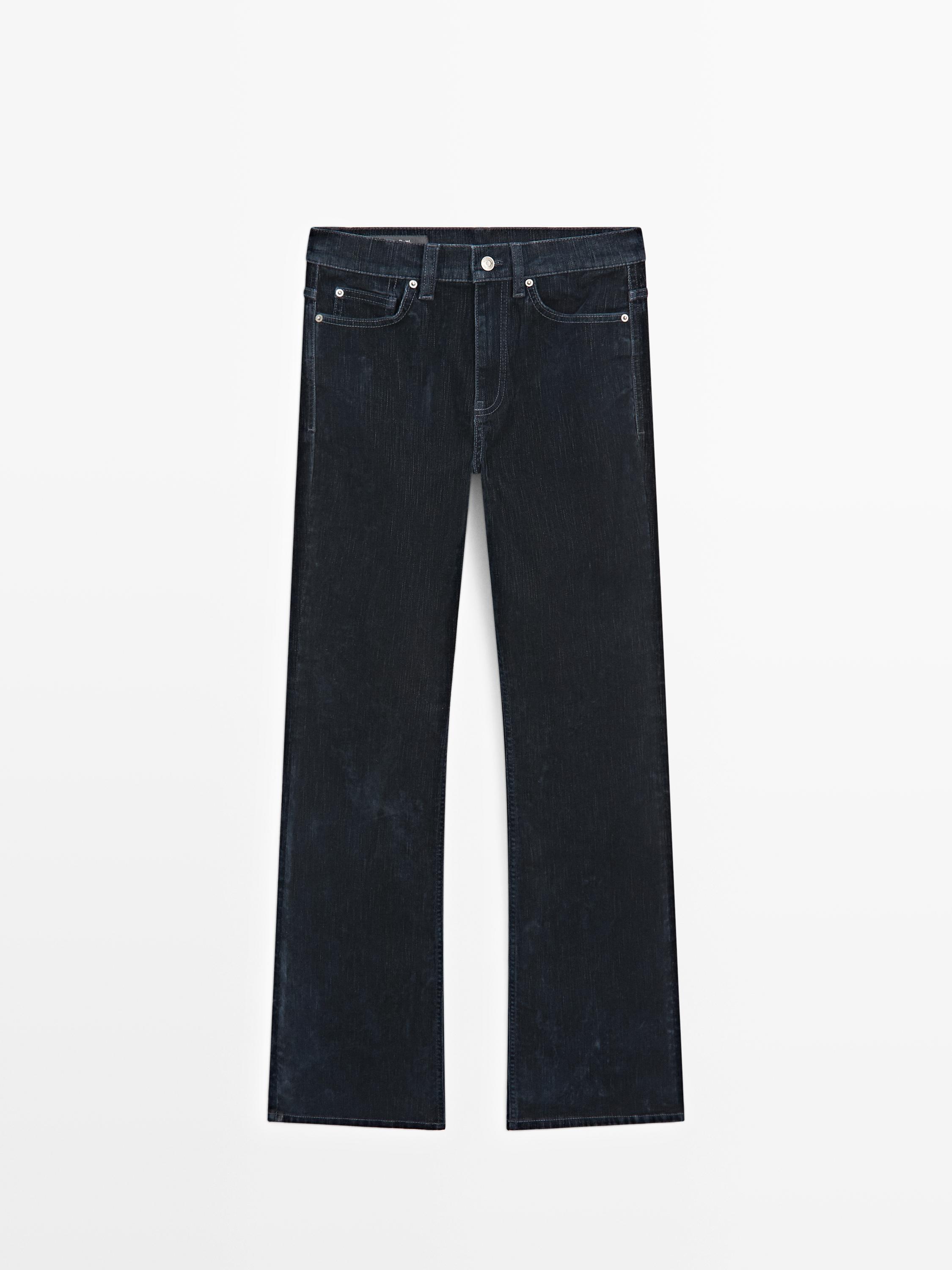 High-waist boot-cut flocked jeans