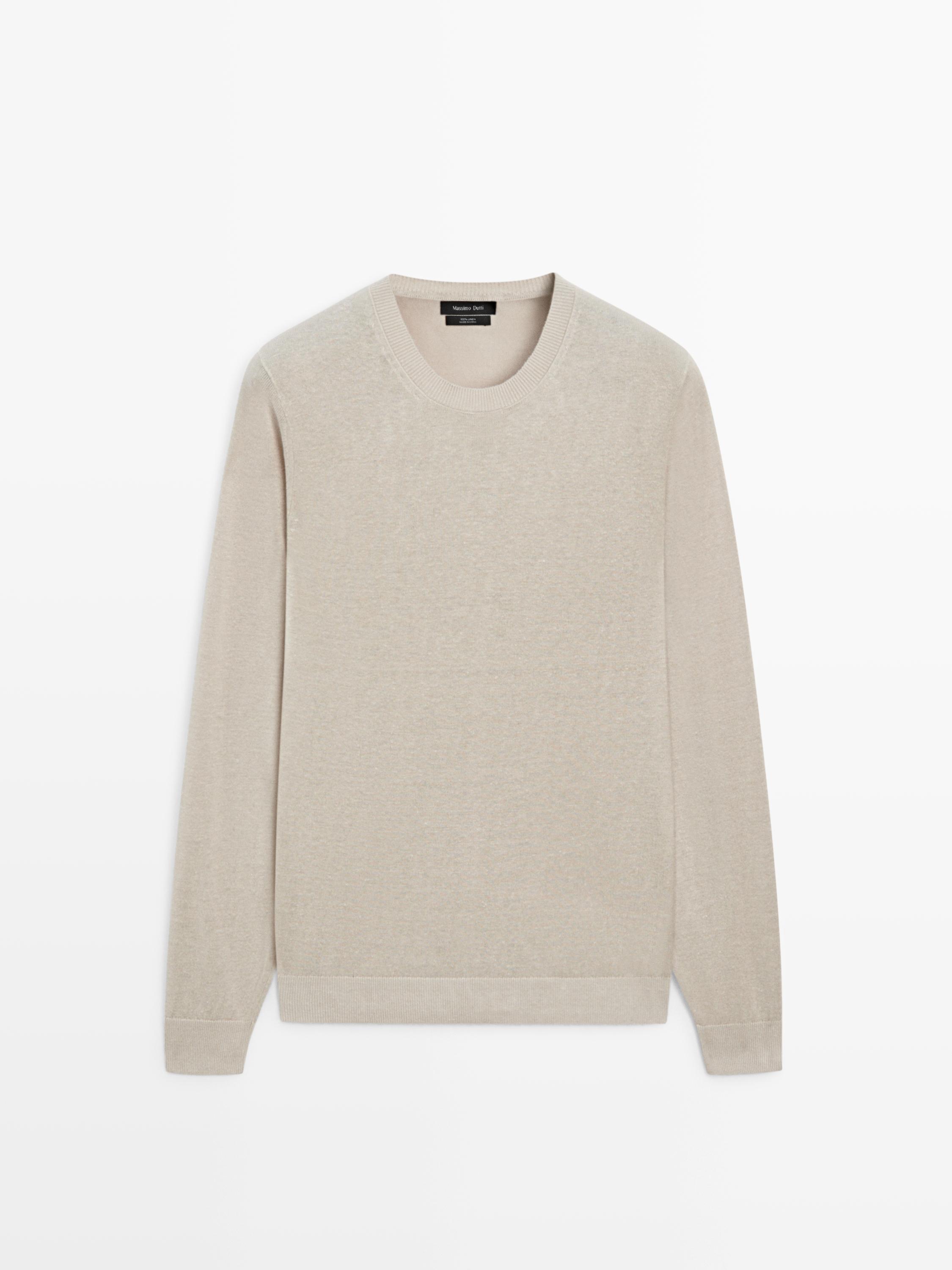 100% linen knit crew neck sweater