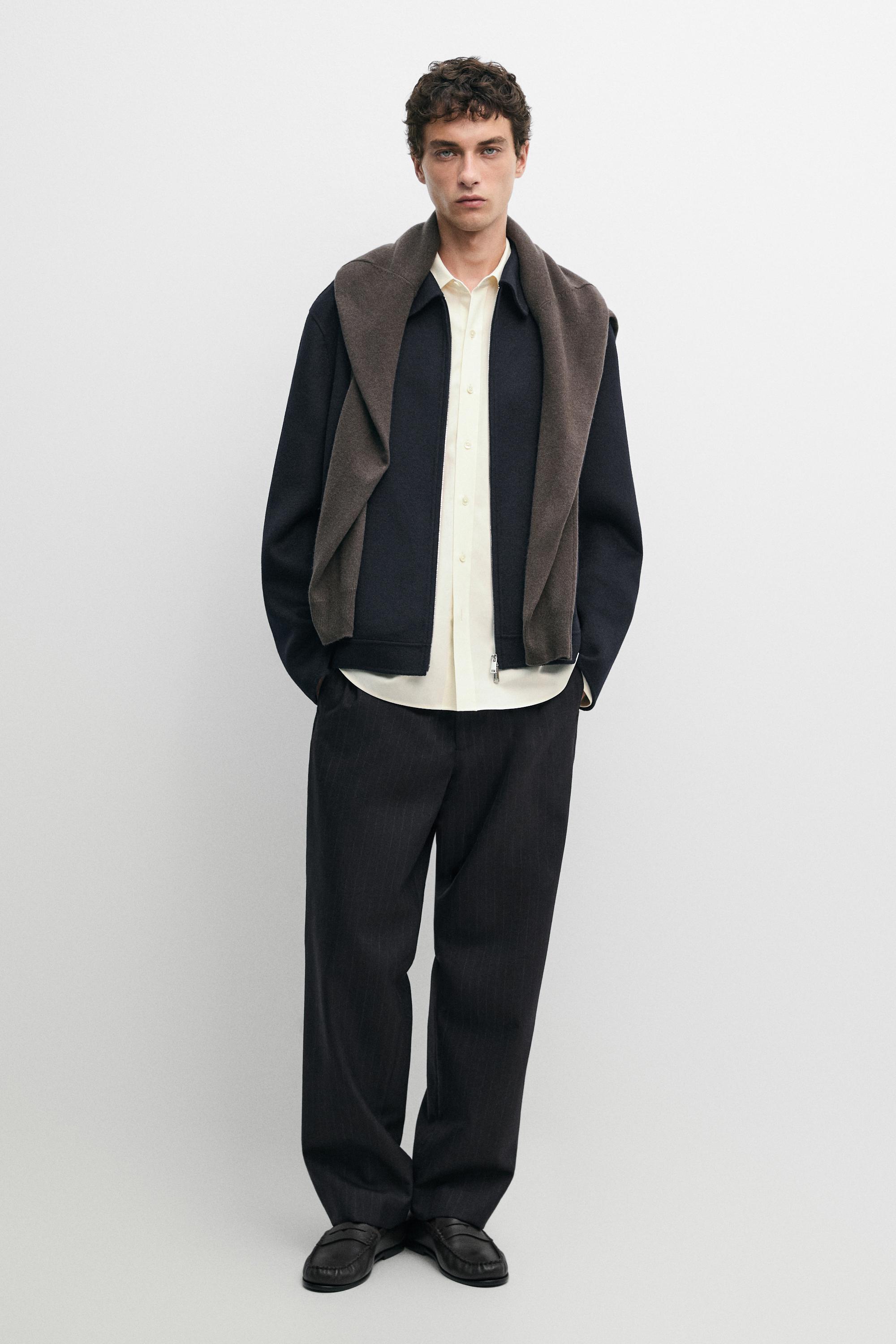 100% wool striped relaxed fit trousers