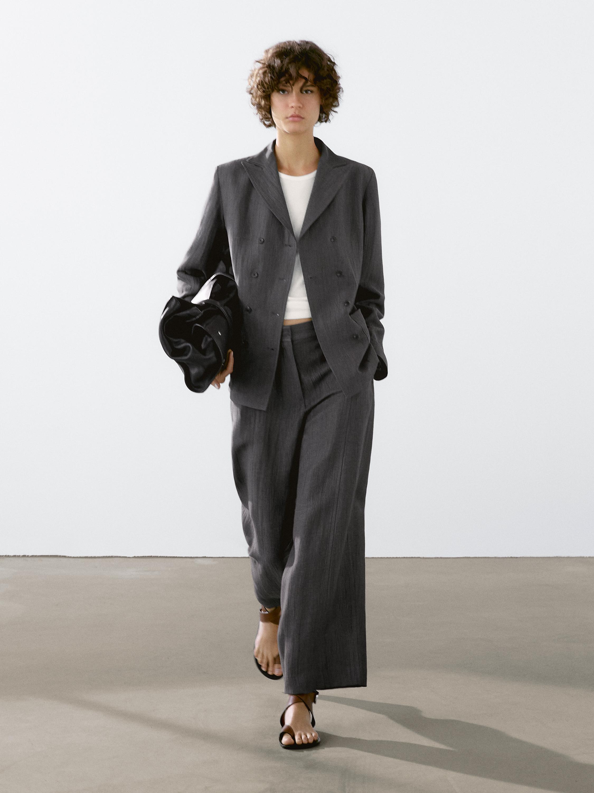 Flowing linen blend suit trousers