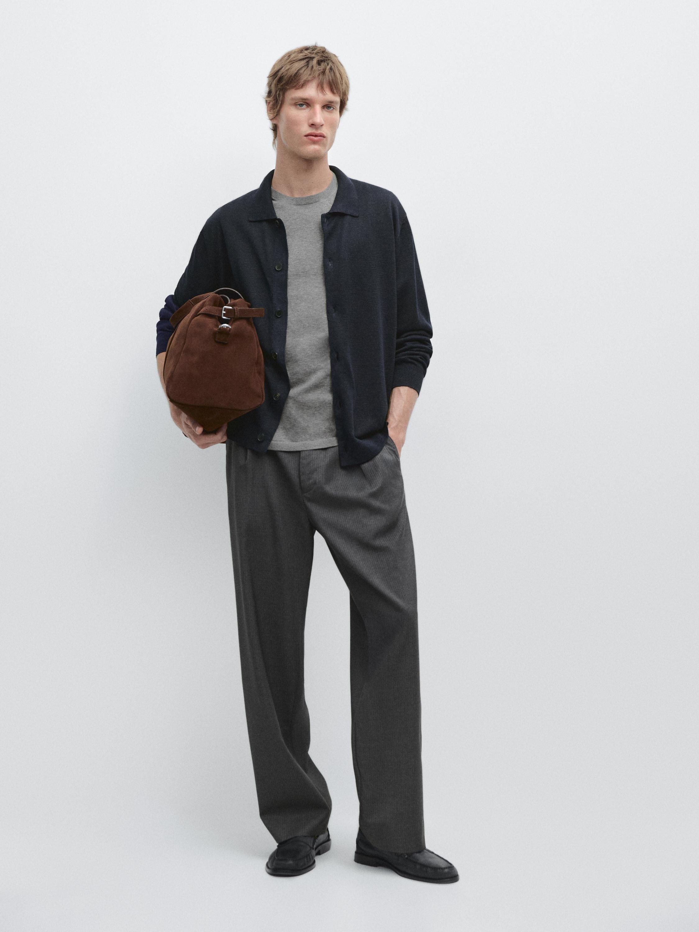 纽扣饰亚麻针织开襟衫