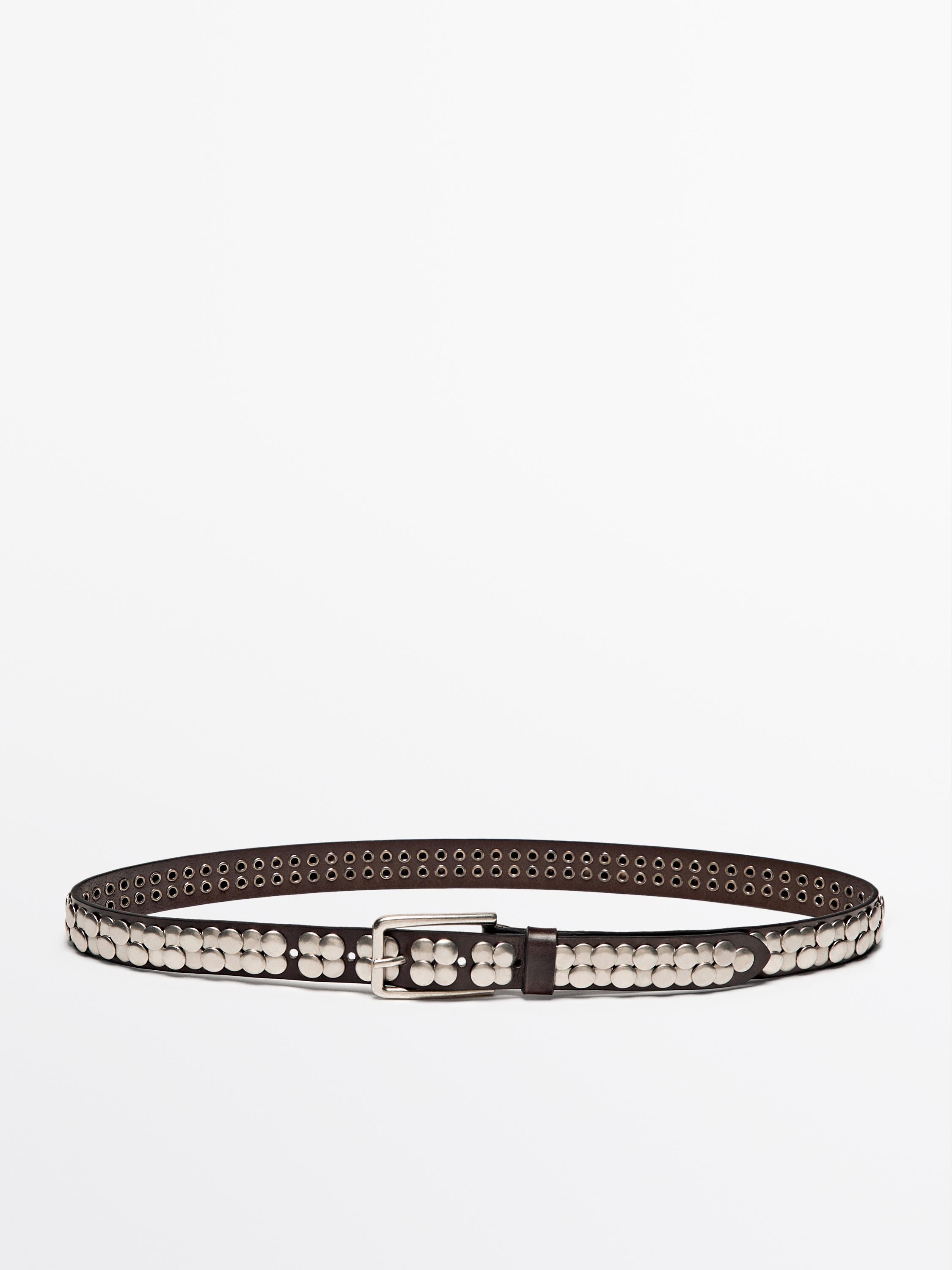 Nappa leather belt with multiple studs