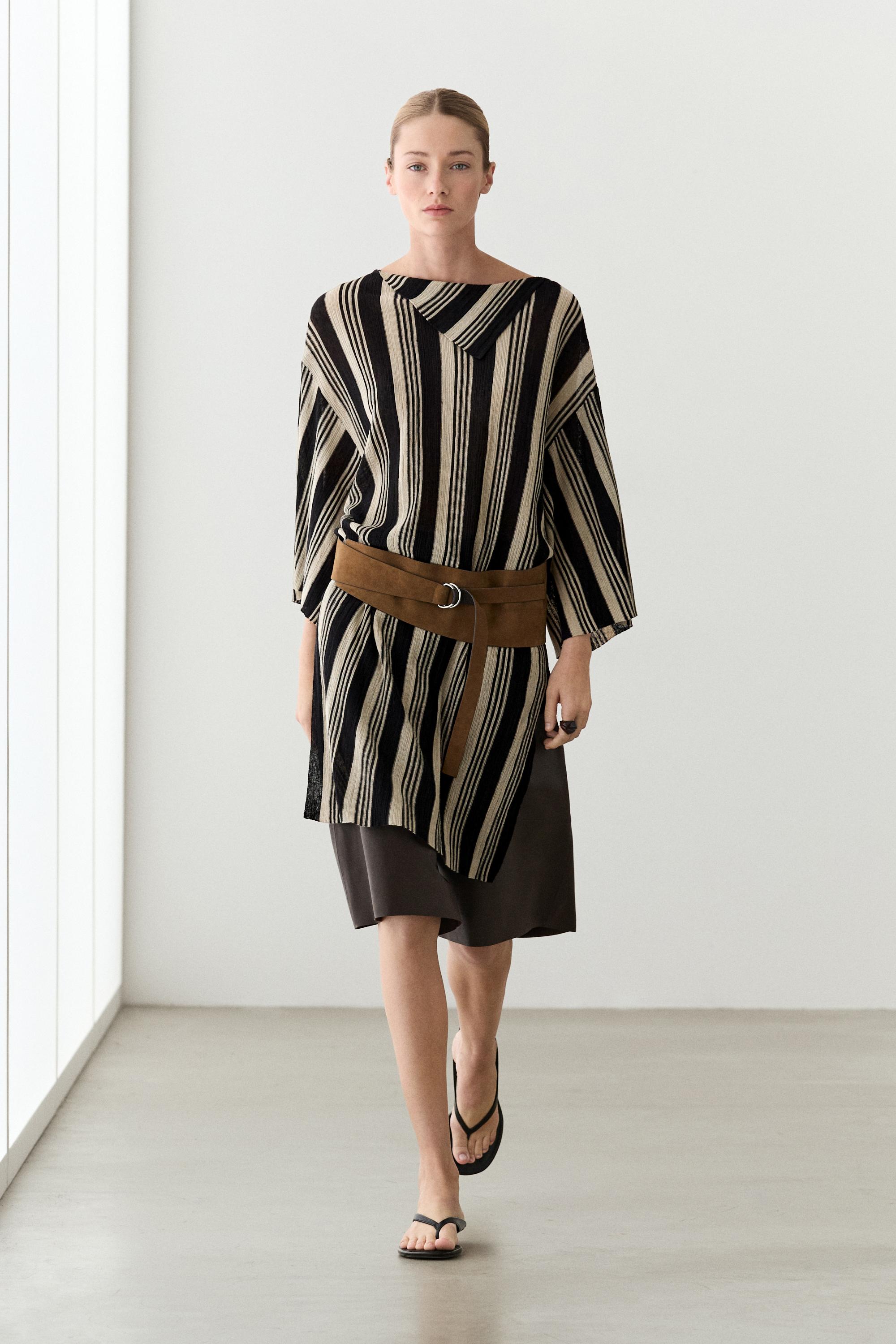 Striped knit kaftan sweater