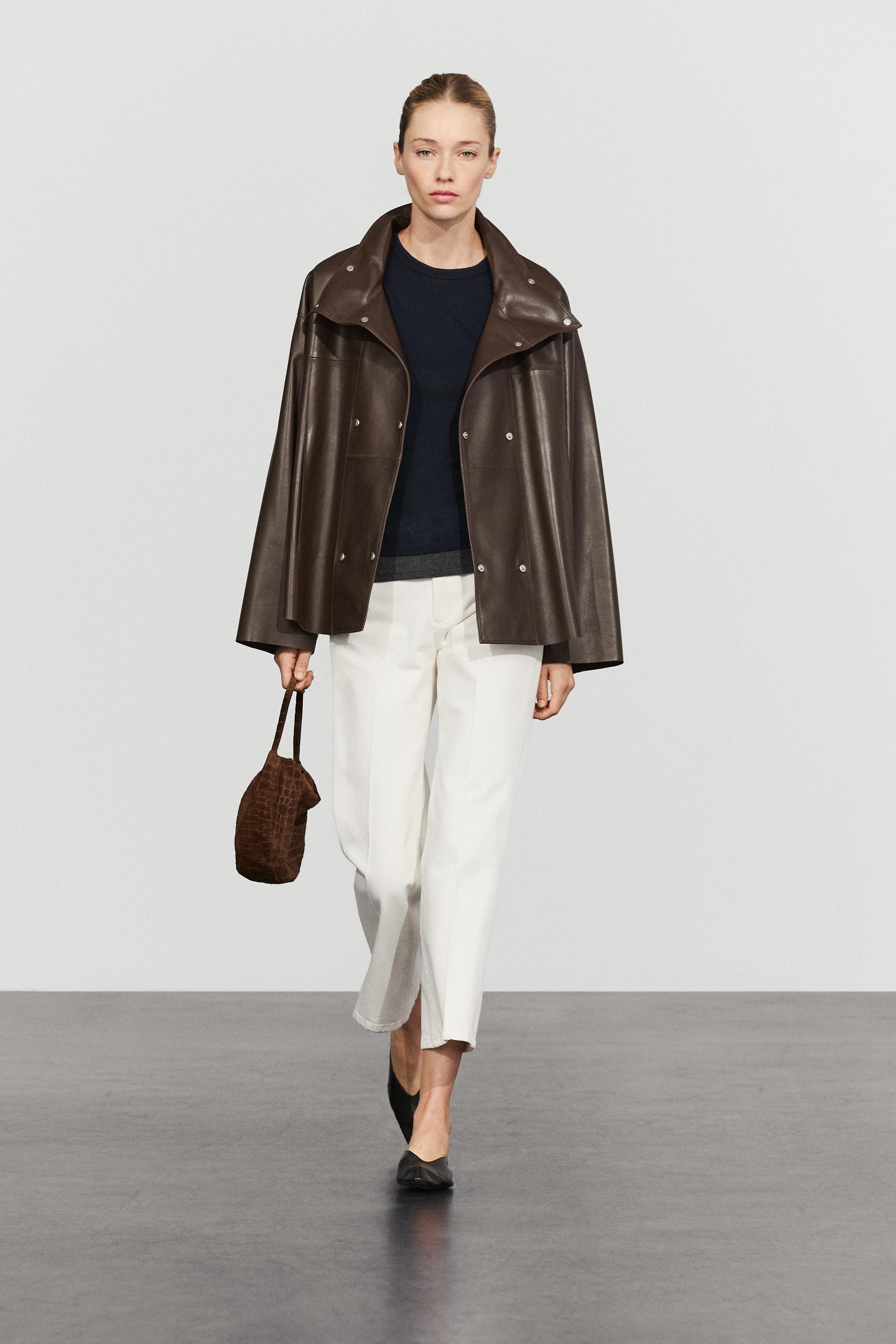 Nappa leather button-placket jacket