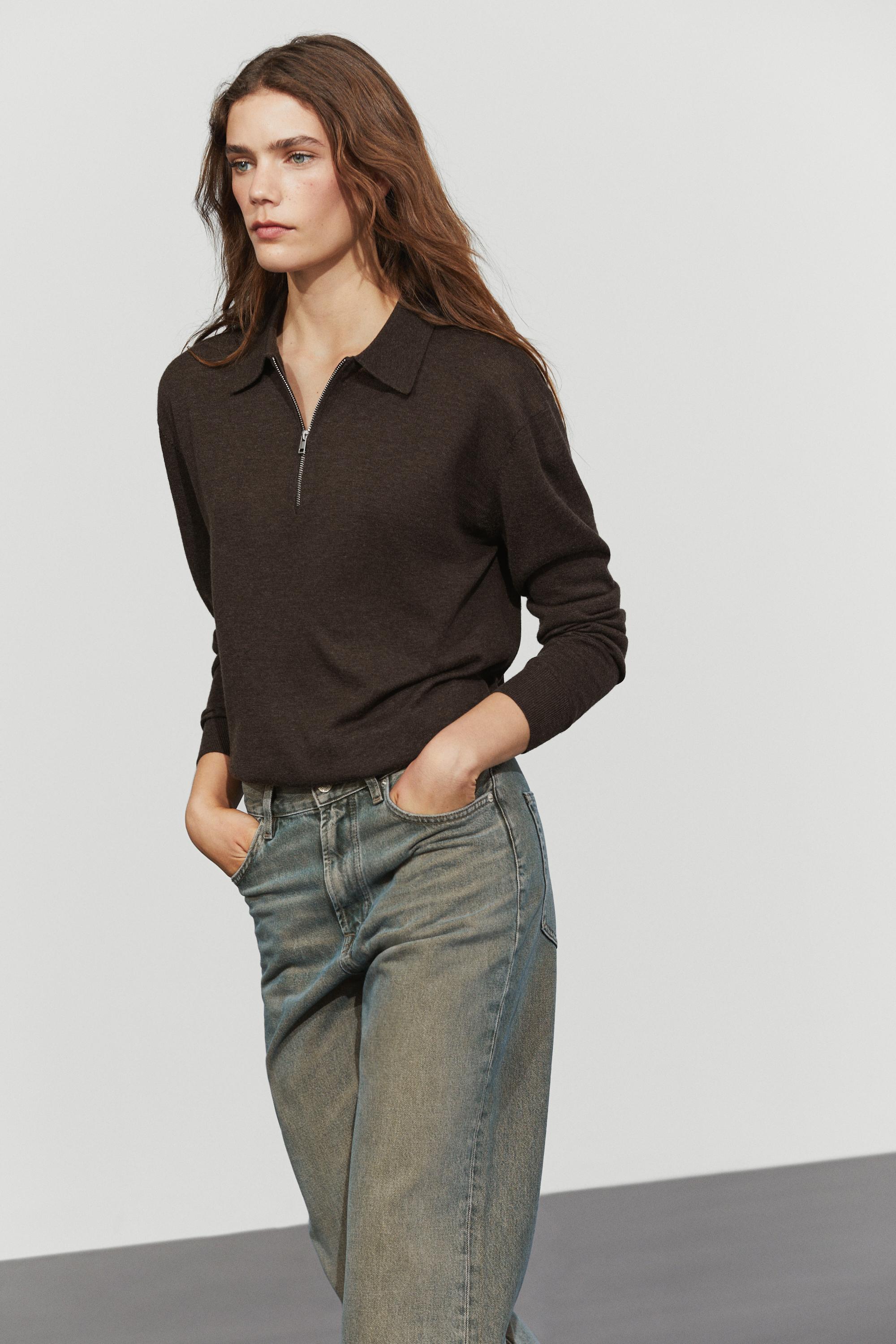 Wool blend quarter-zip knit sweater