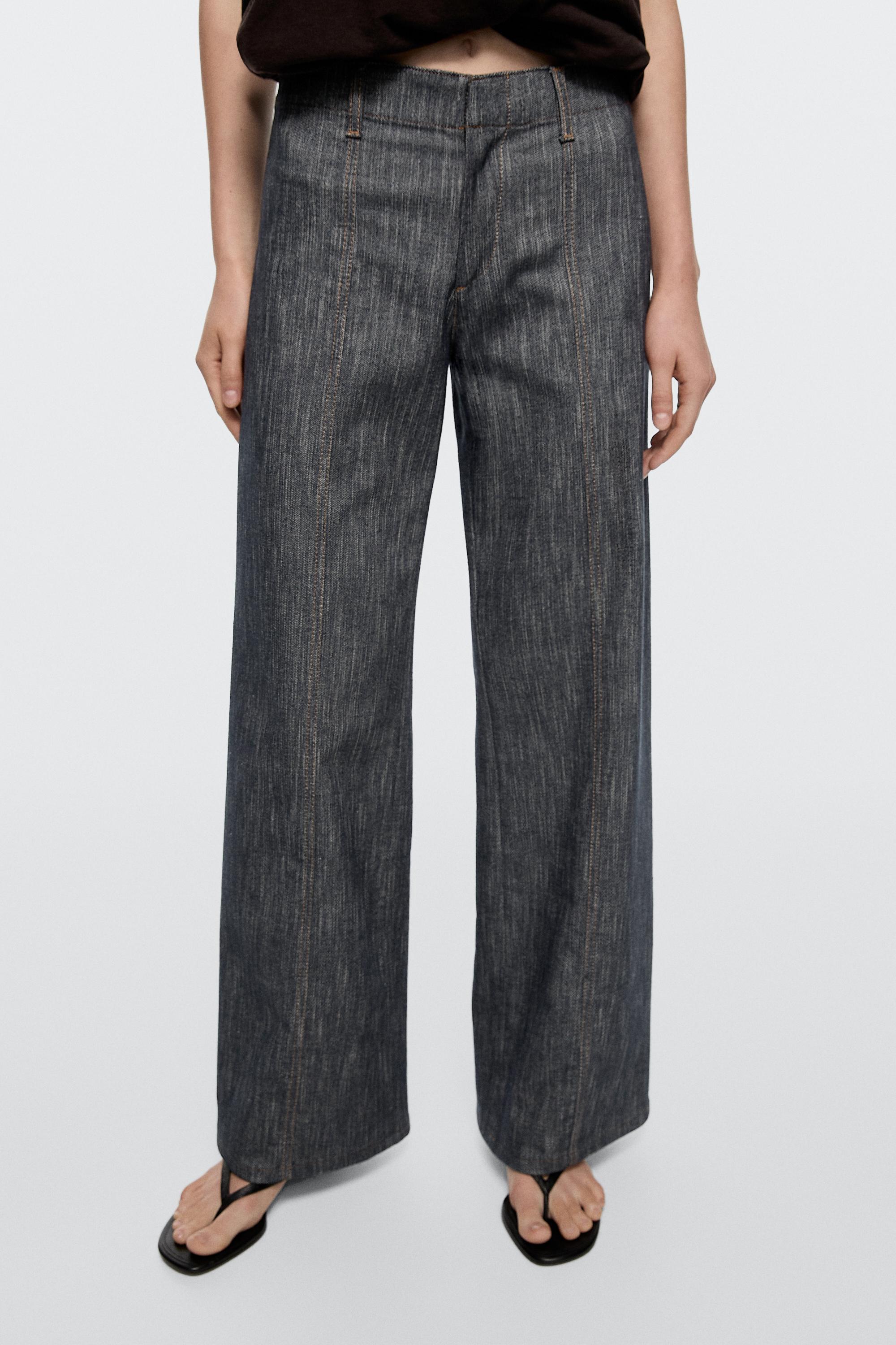 Wide-leg denim effect pants