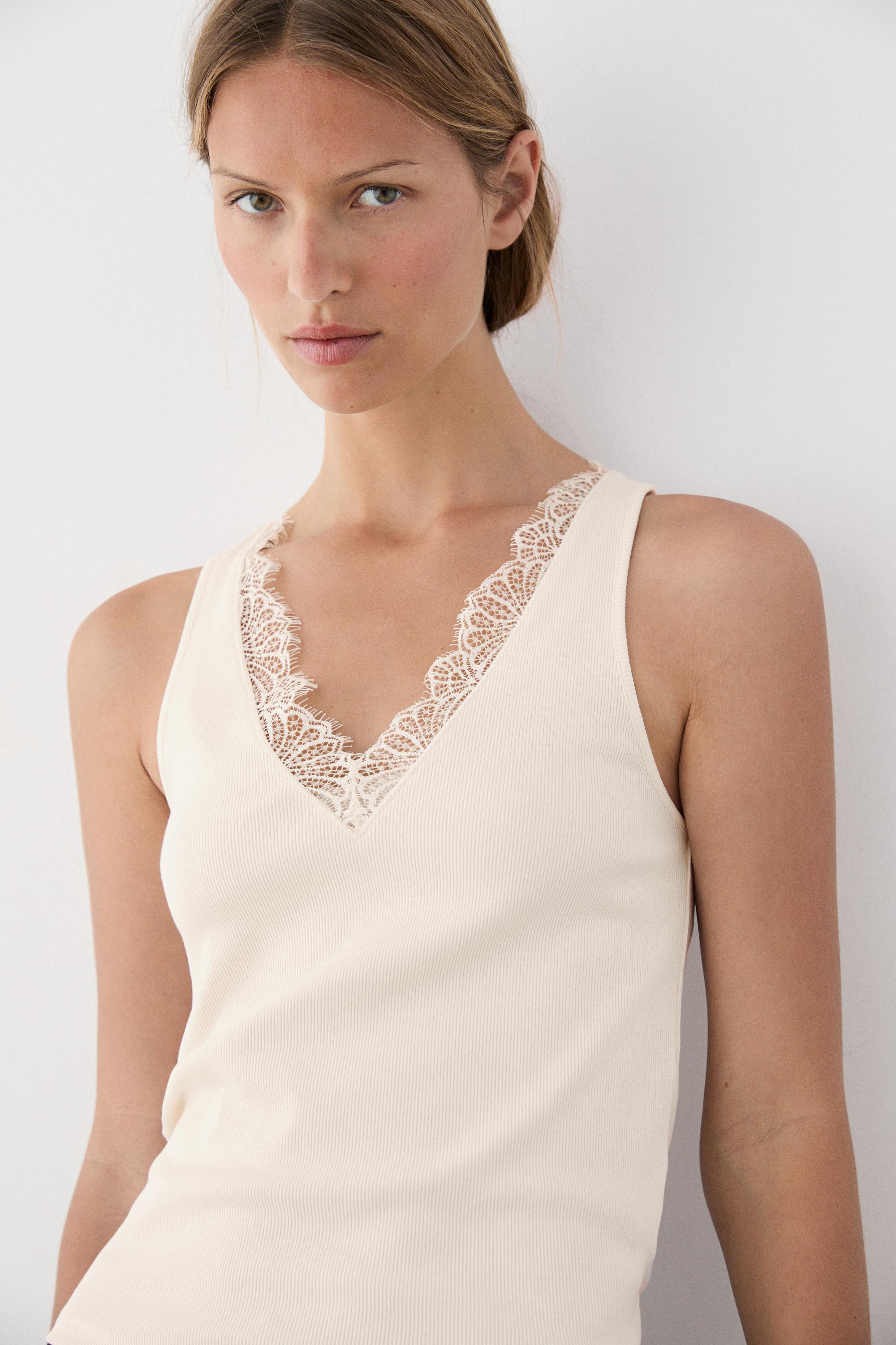 V-neck top with lace detail