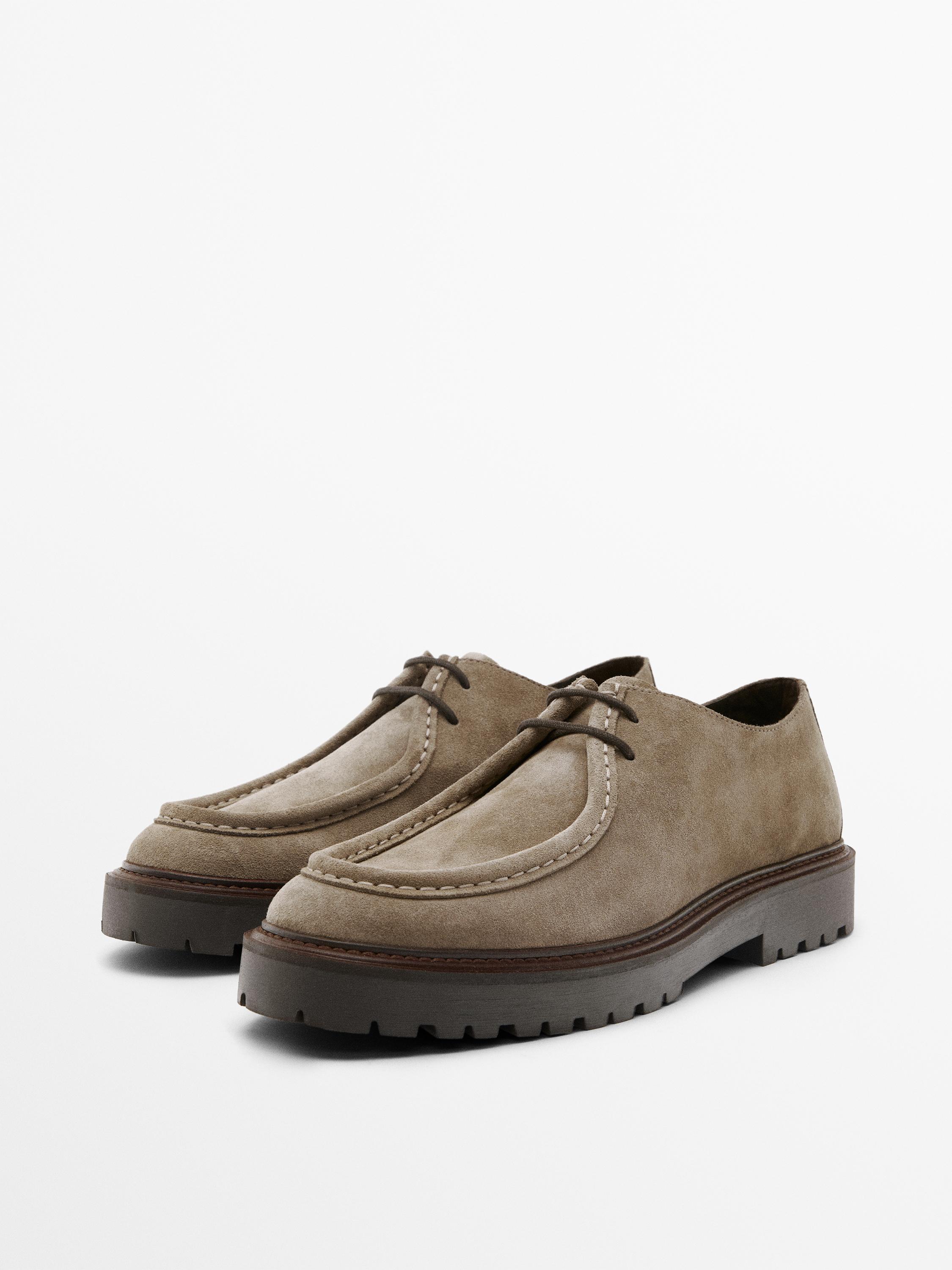 Moc toe split suede shoes