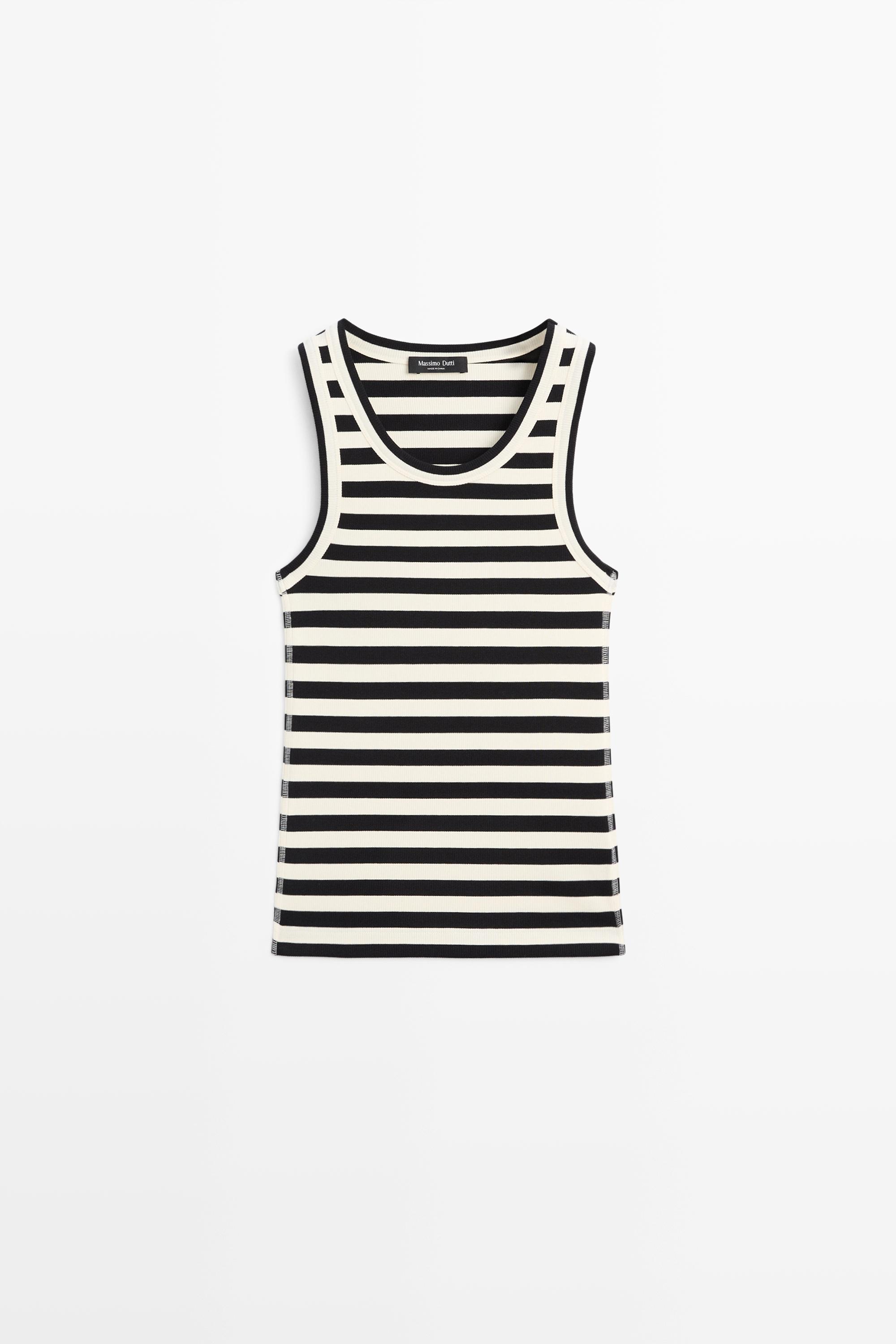 Sleeveless ribbed top with striped detail