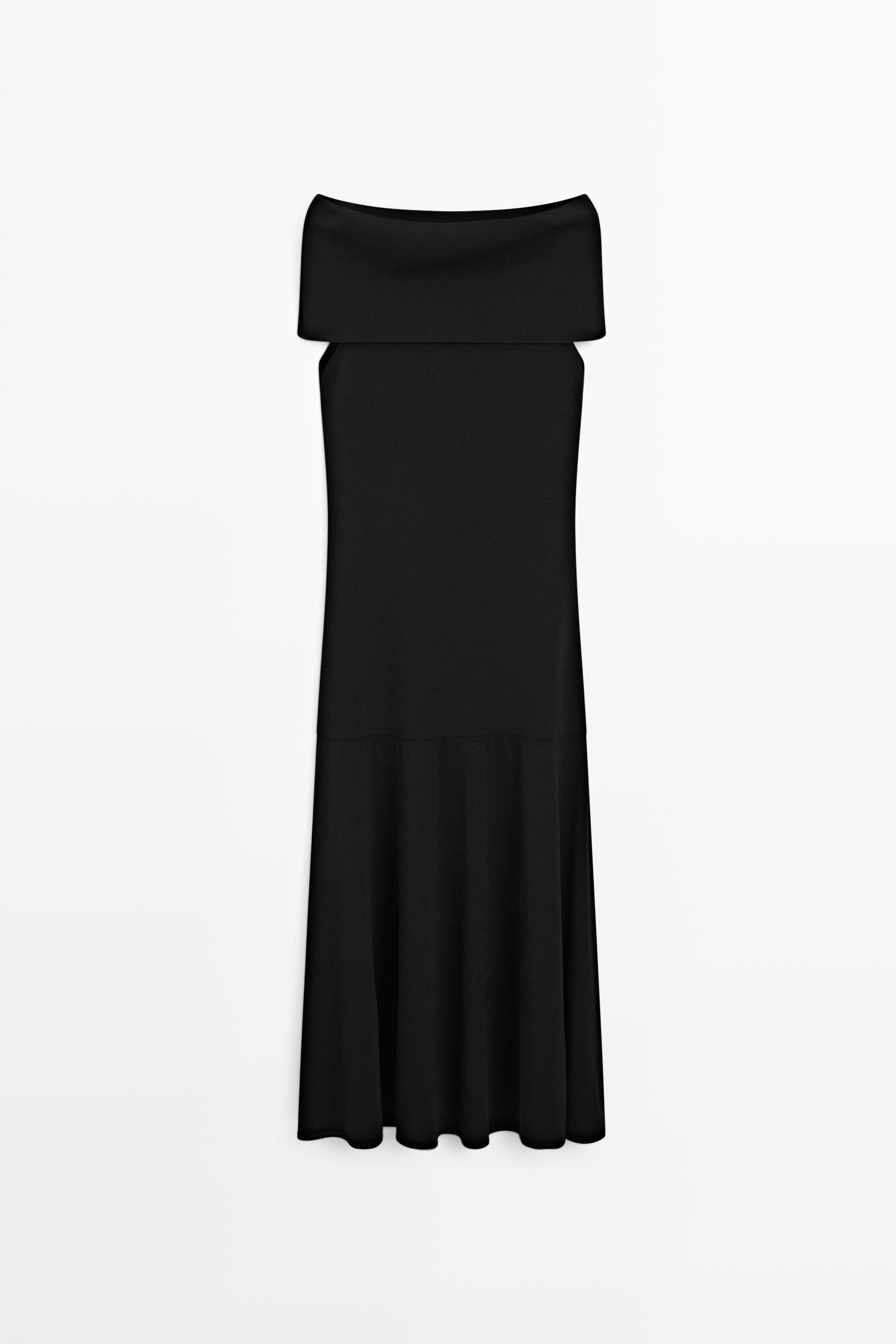 Knit midi dress with exposed shoulders