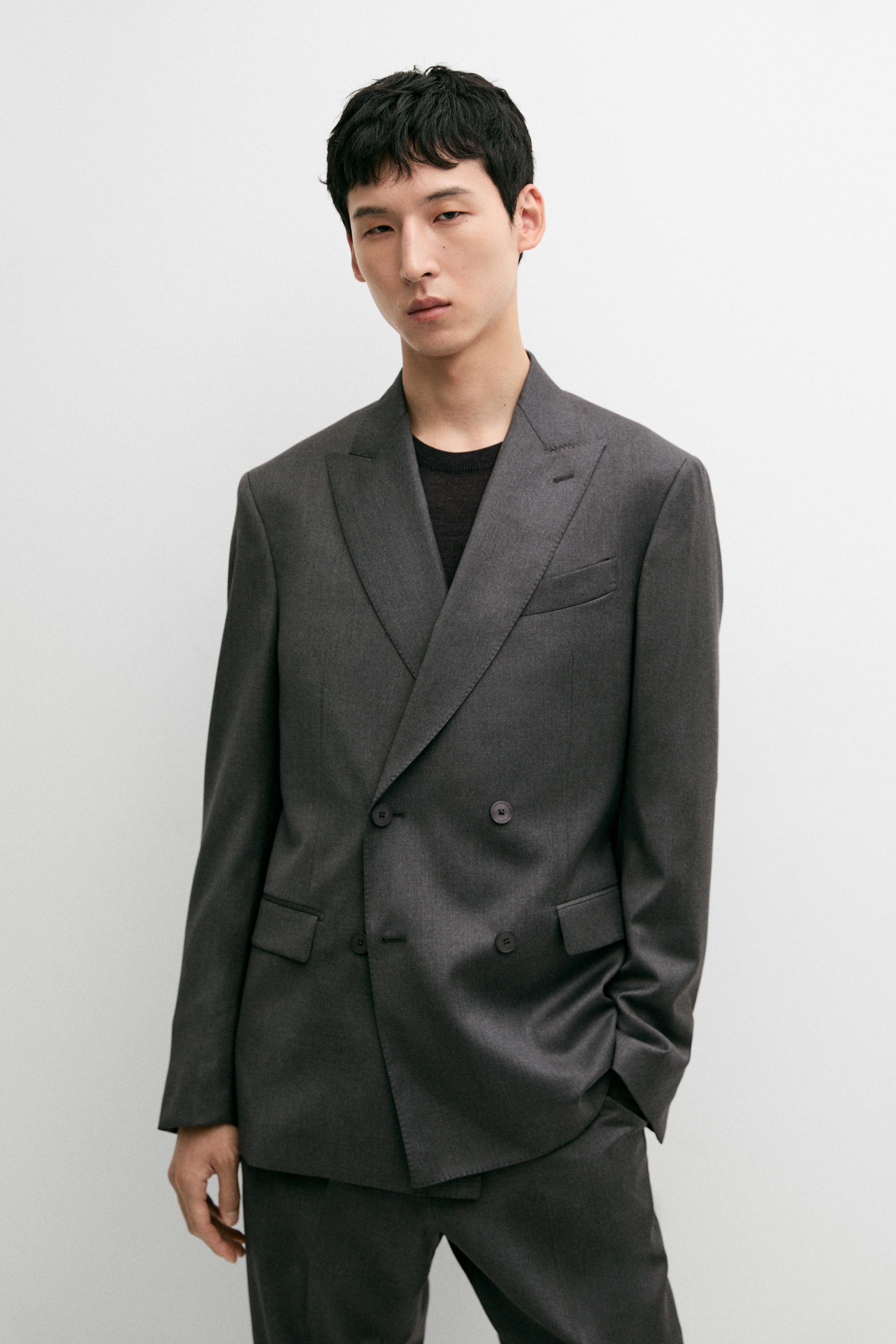 100% cool wool double-breasted suit blazer