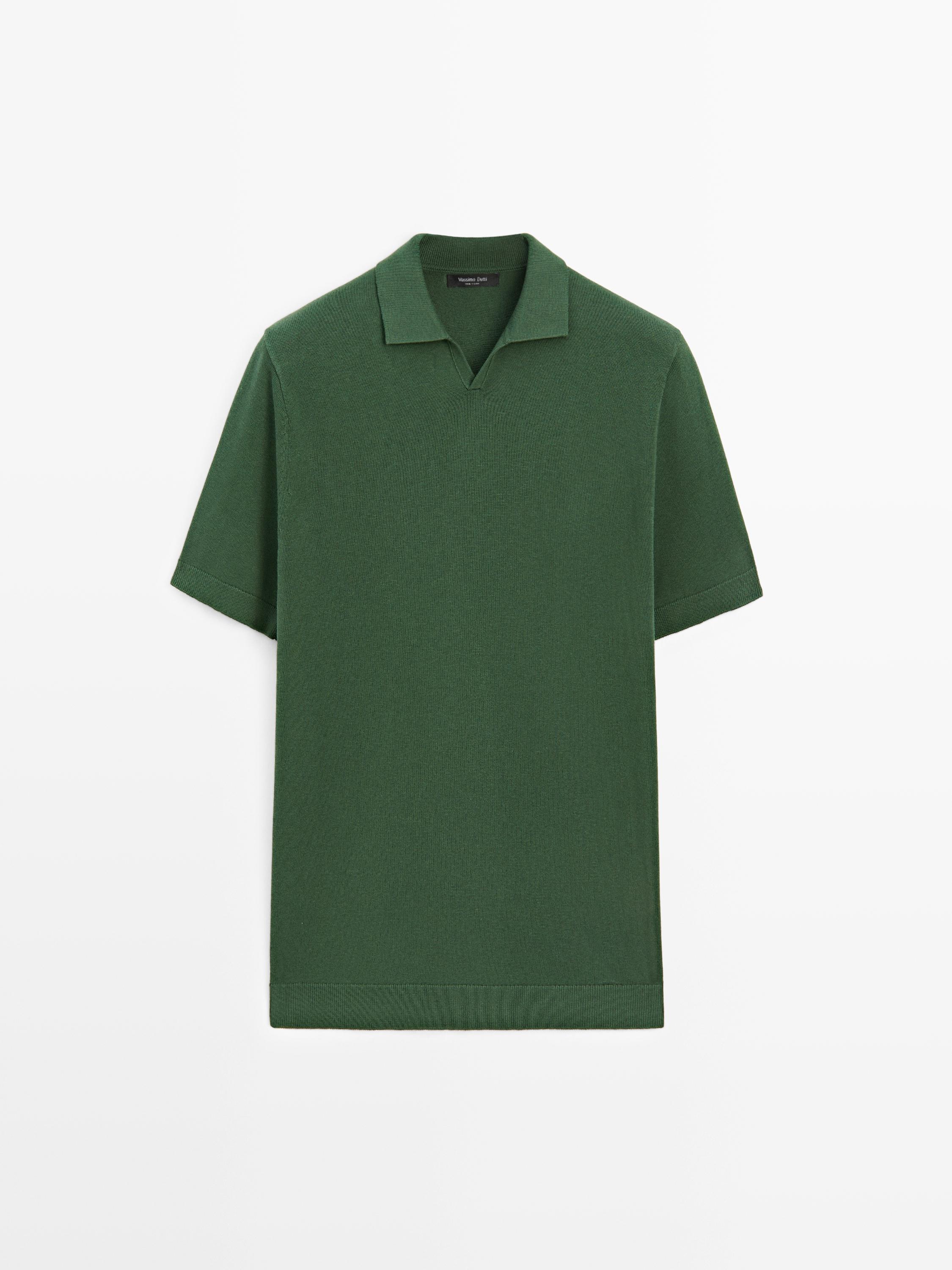 Cotton blend knit polo sweater