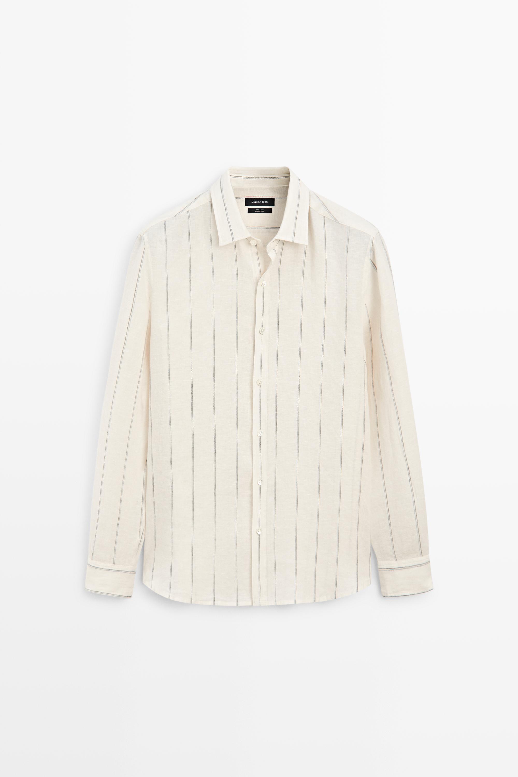 100% linen regular fit striped shirt