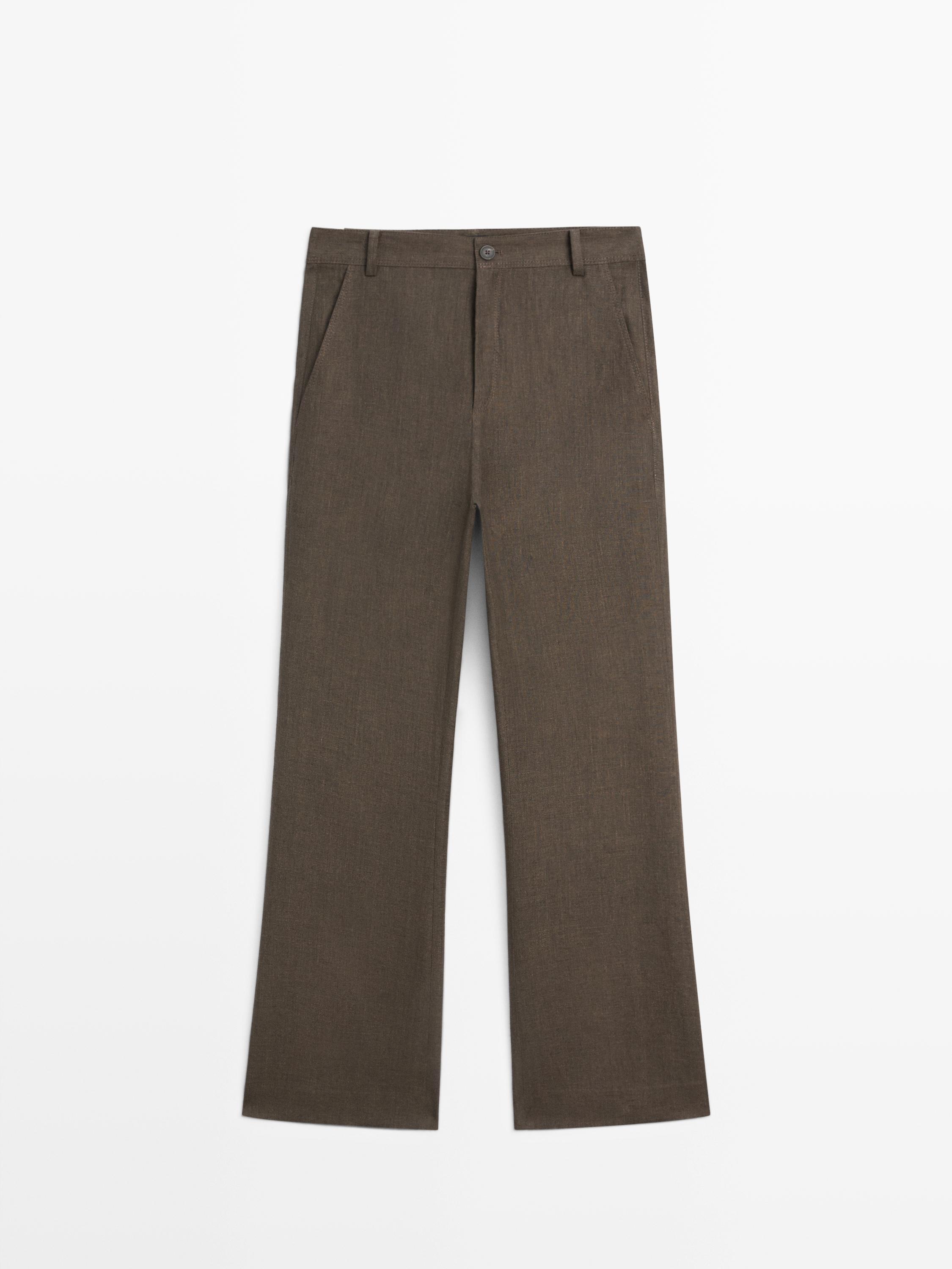 Kick flare cropped linen trousers