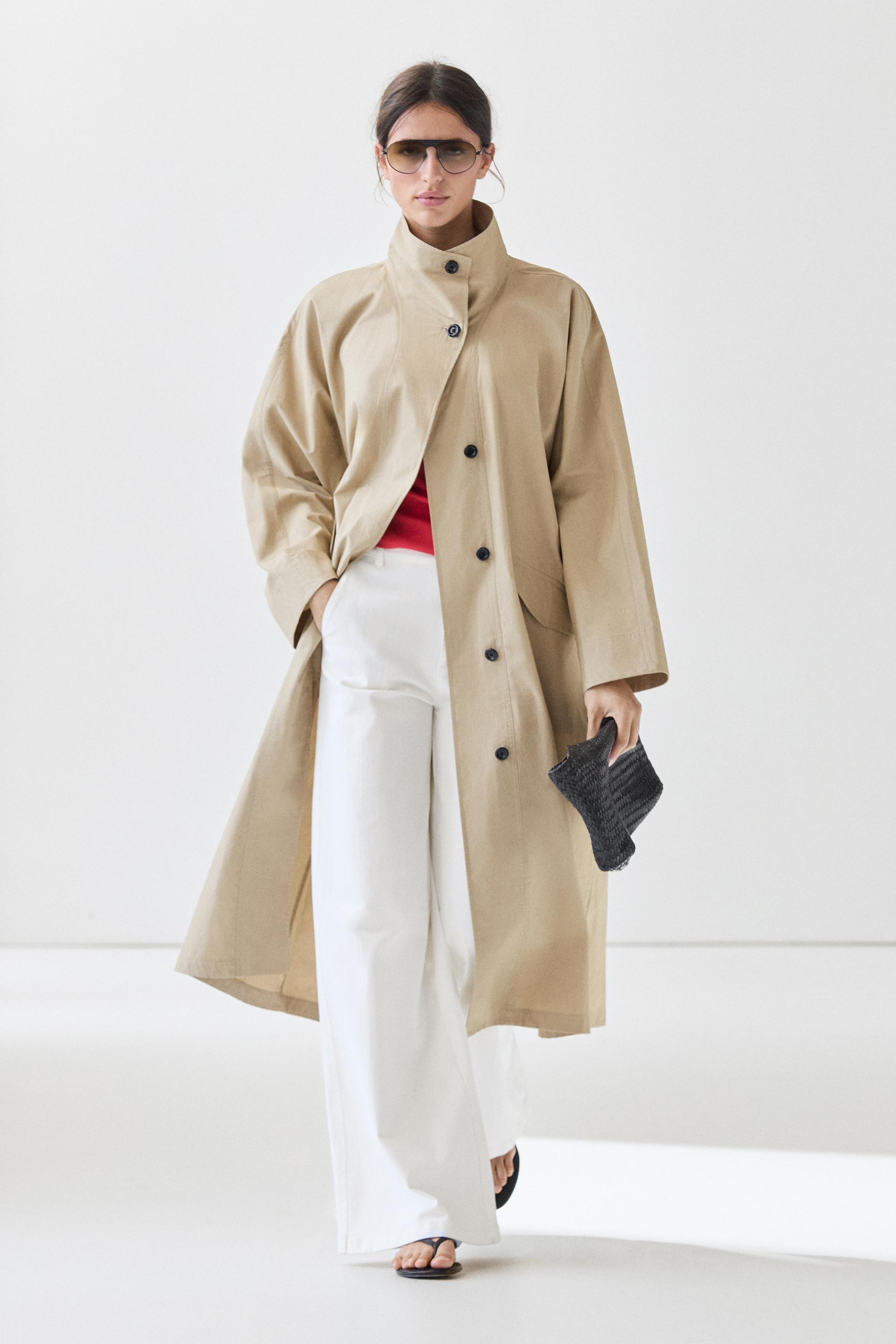 100% Cotton High-Neck Trench Coat