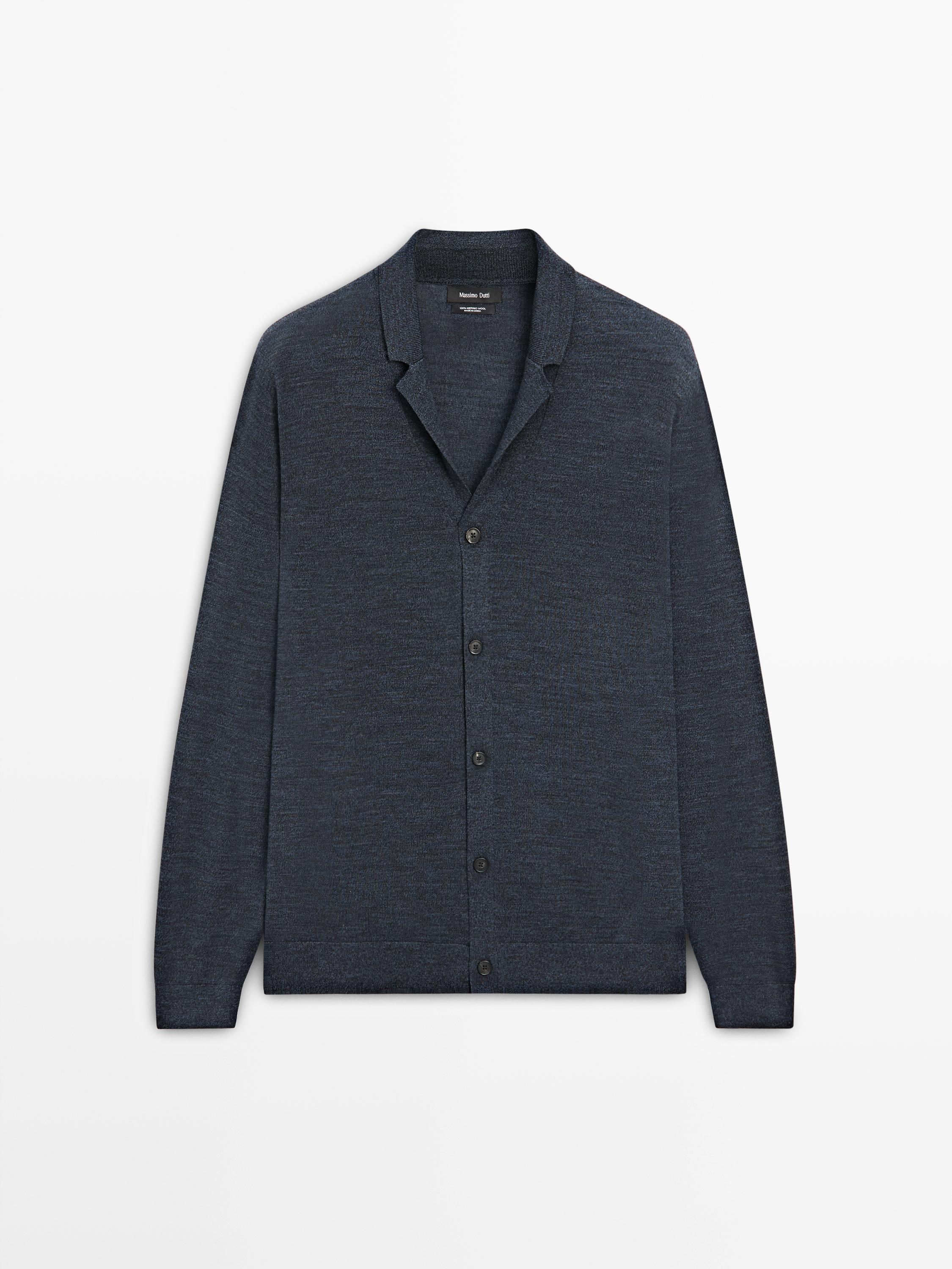 Wool blend knit cardigan with lapel collar