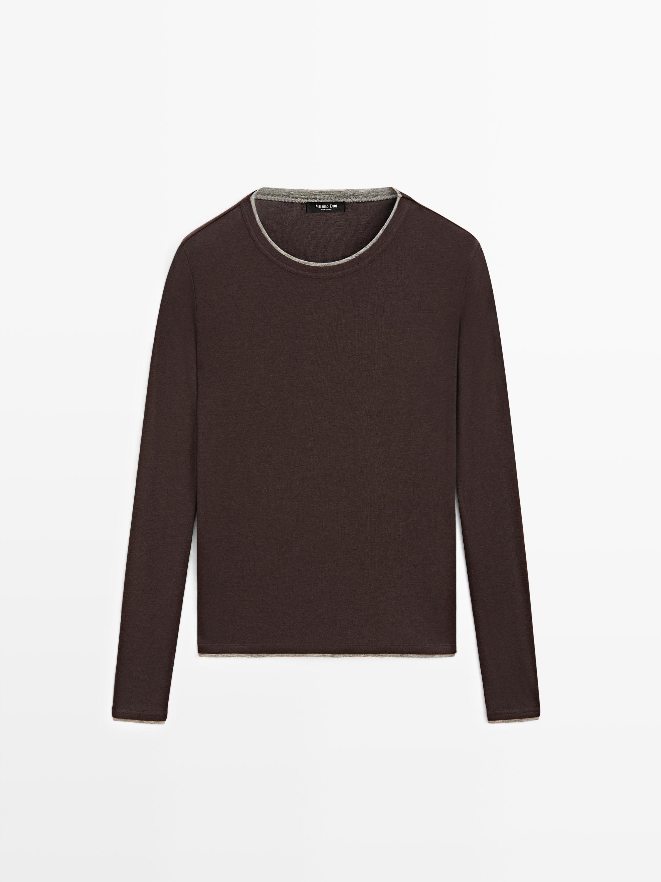 Long sleeve T-shirt with double layer trim