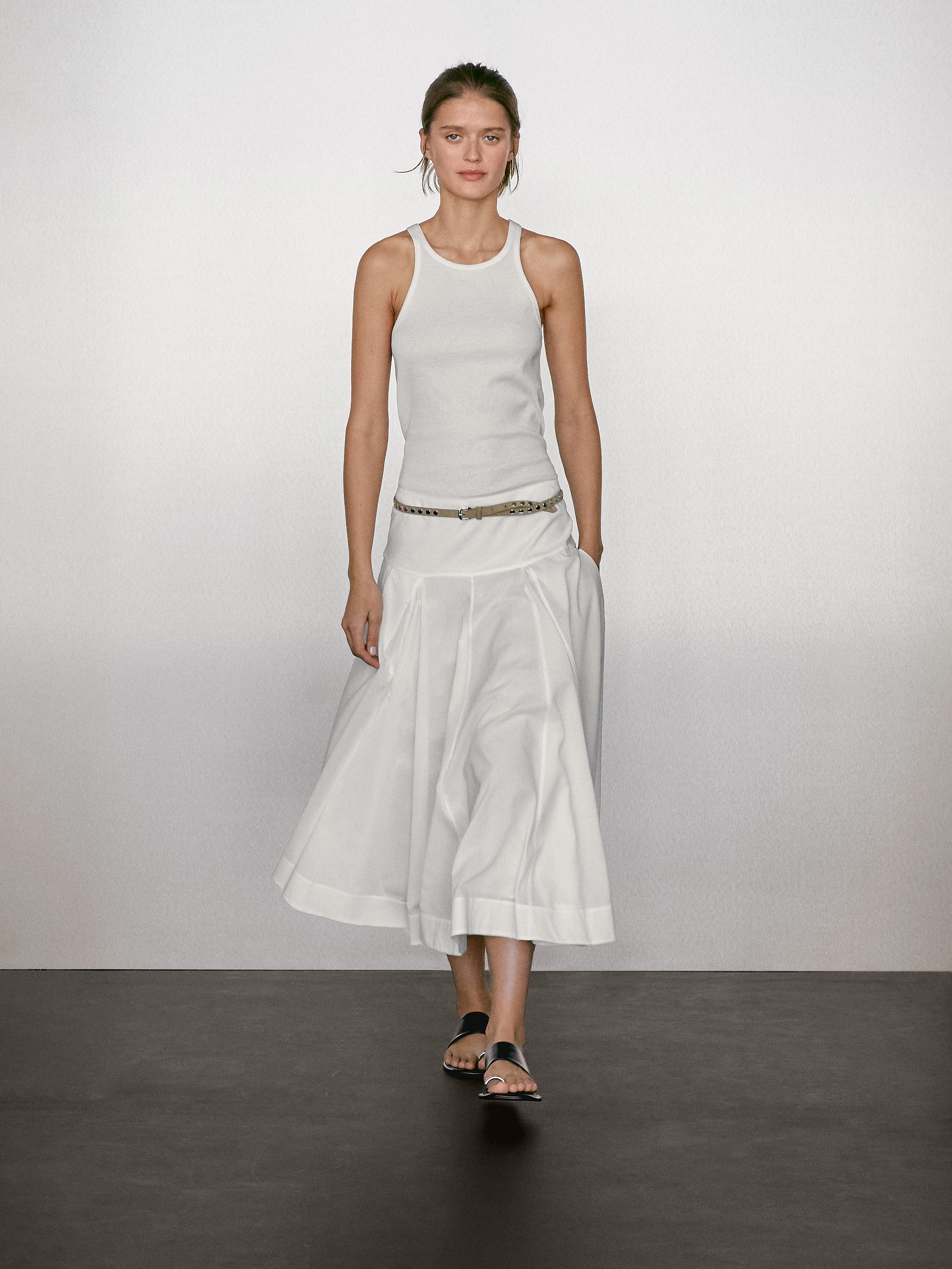 100% cotton midi skirt with yoke detail