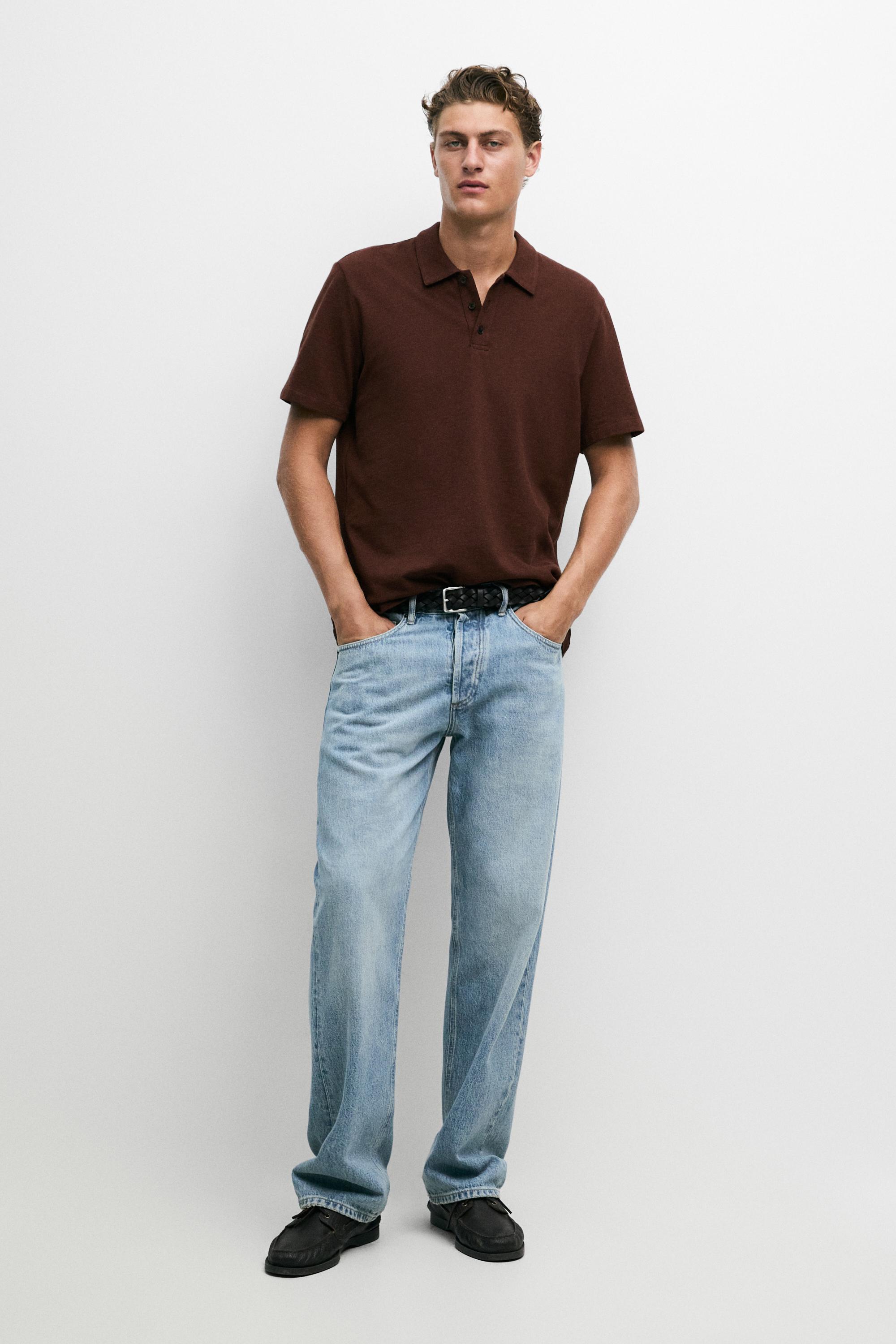 Micro-textured cotton blend polo shirt