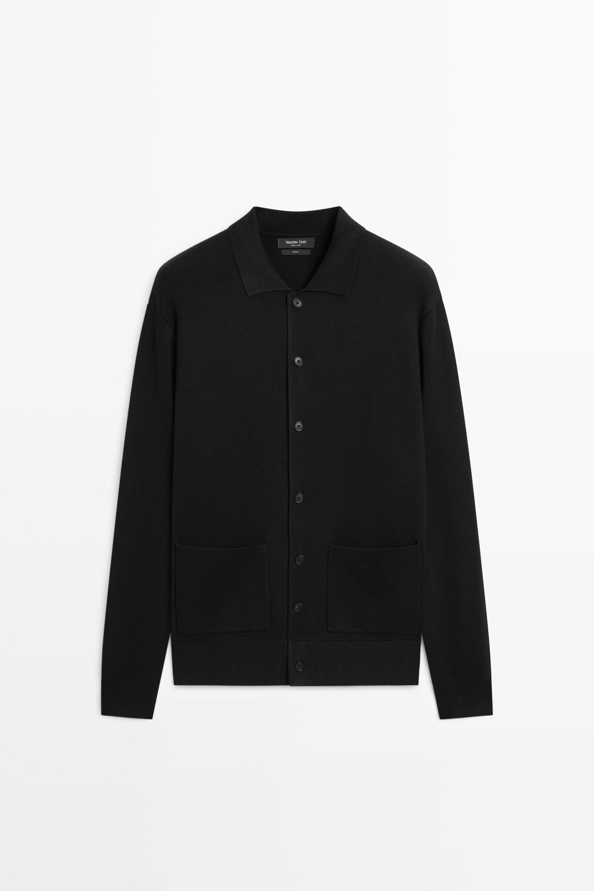 100% cotton knit polo collar cardigan