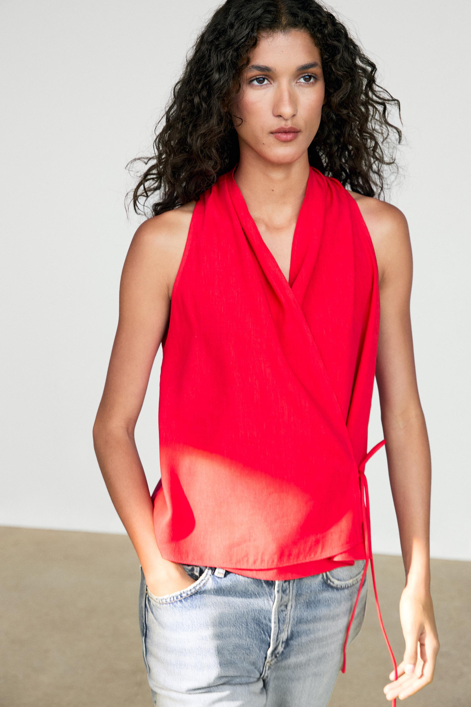 Linen halter top with tie detail