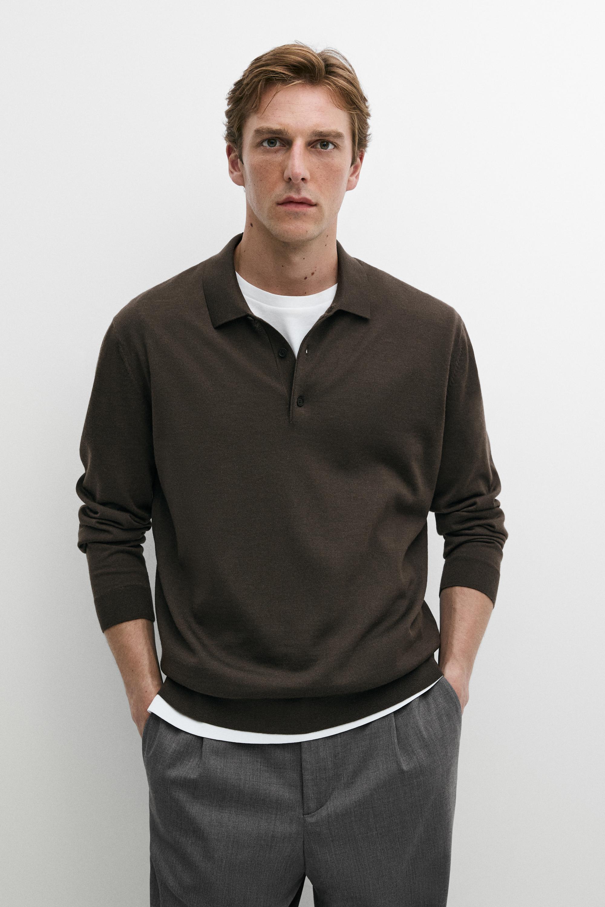 100% merino wool knit polo sweater