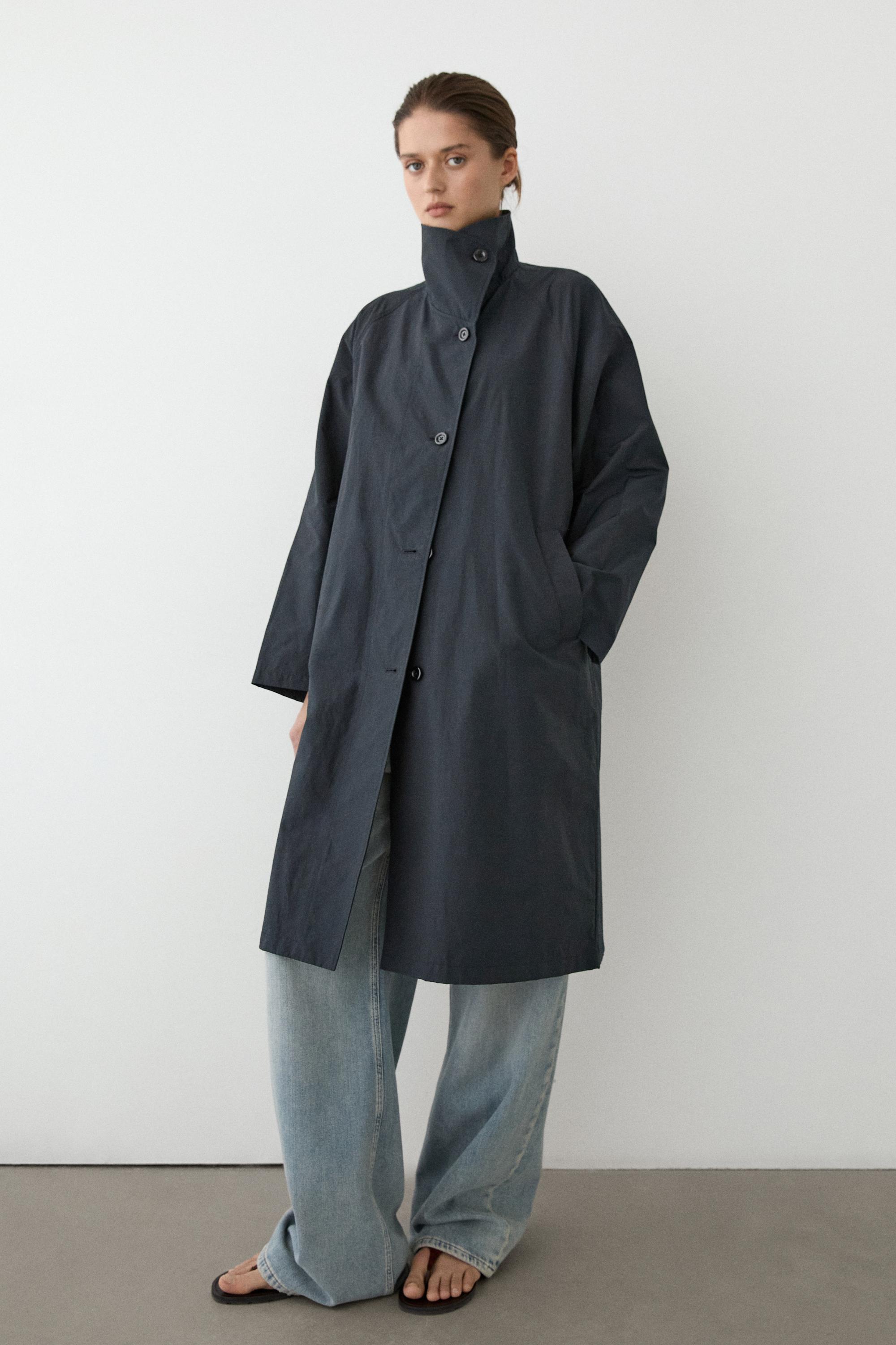 High neck technical trench coat