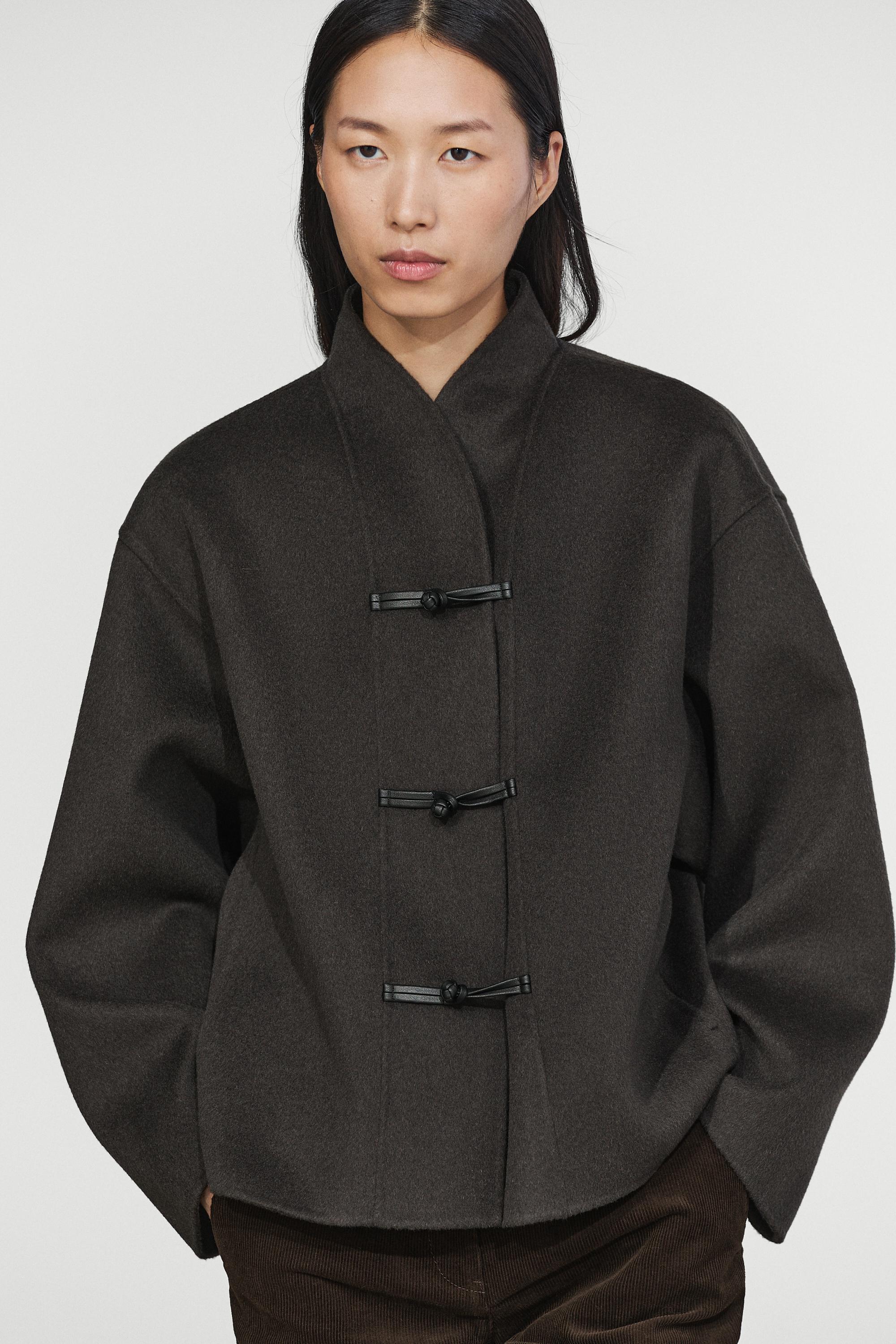 Short wool-blend coat with button detail