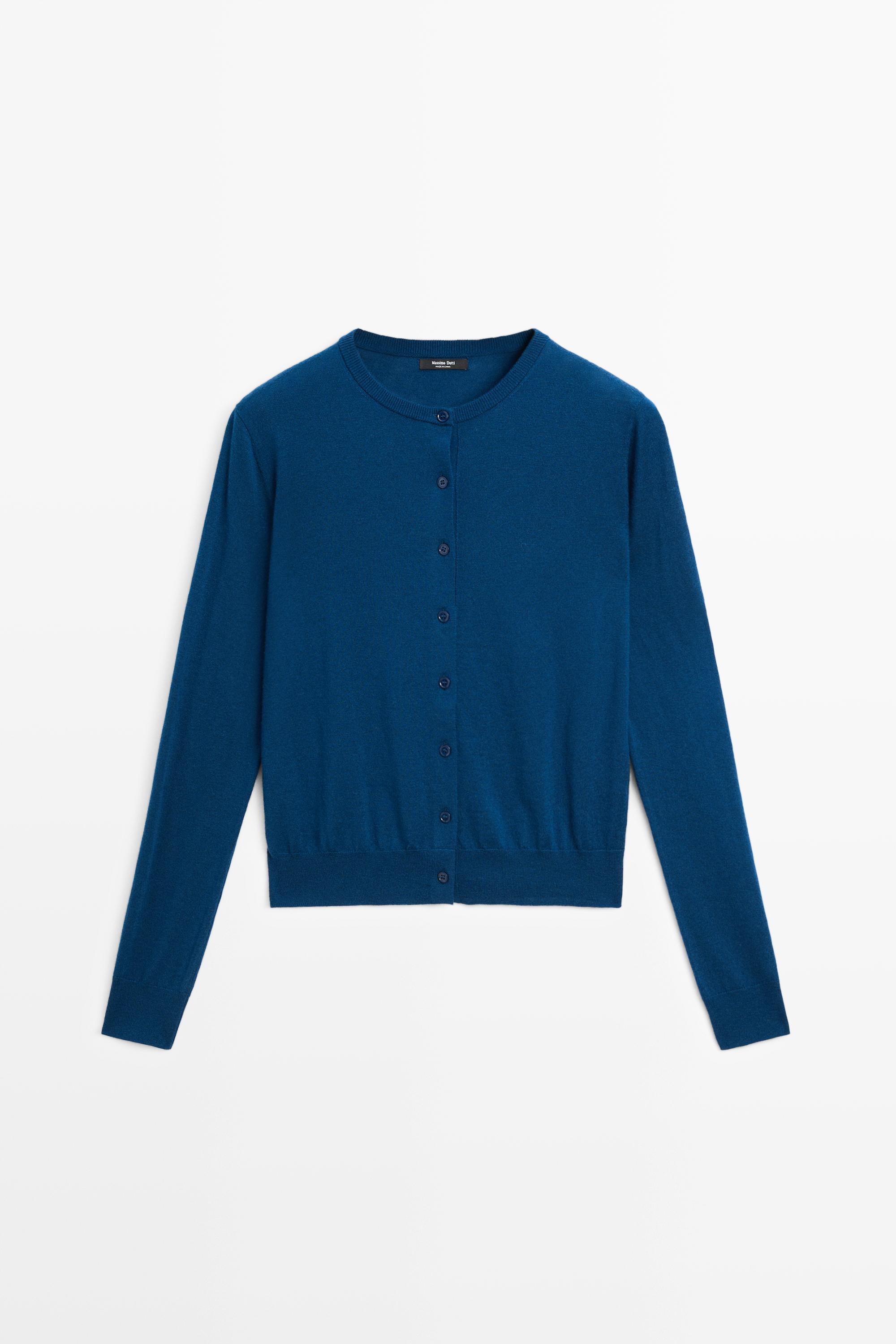Fine-knit round neck cardigan