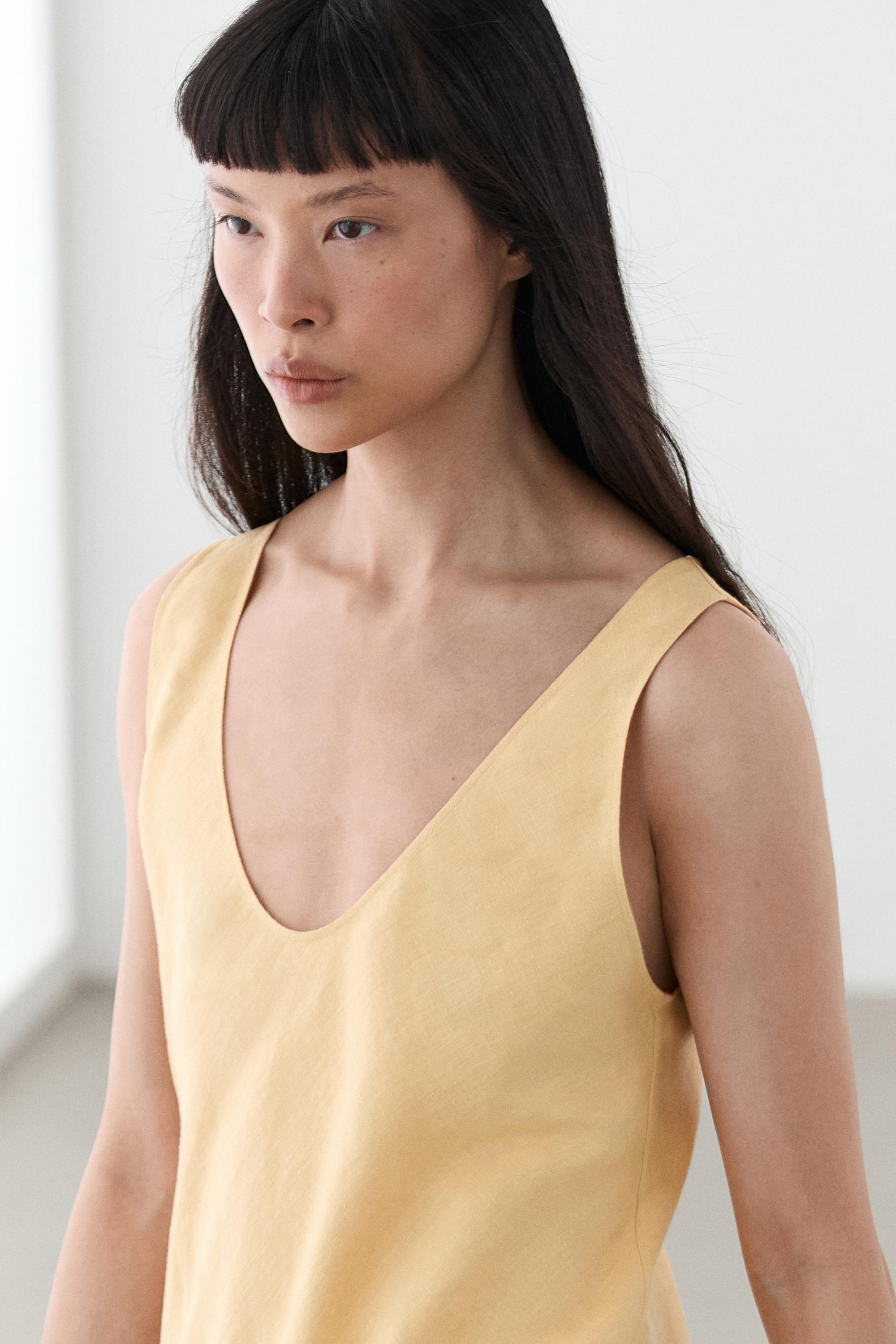 100% linen strappy midi dress