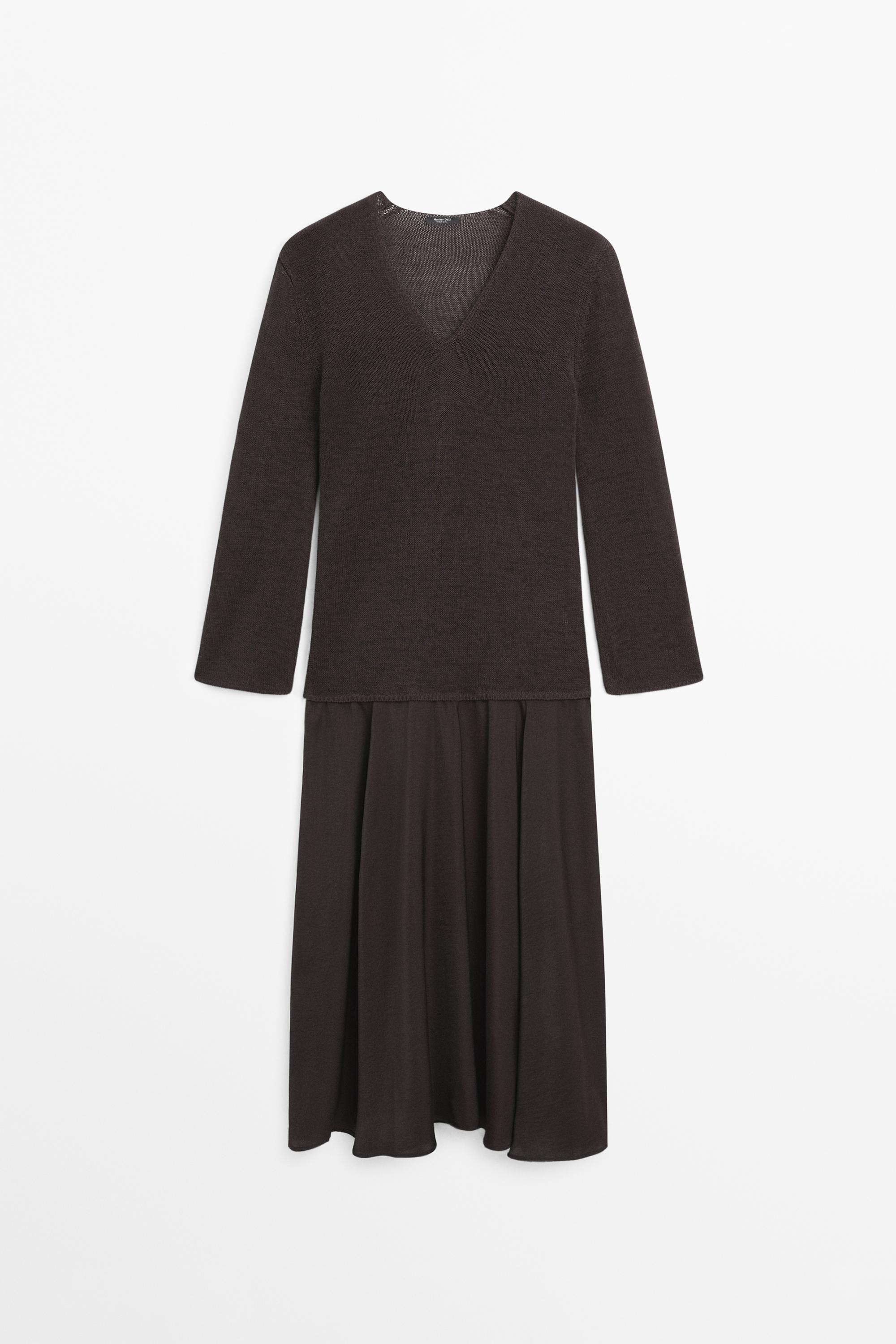 Contrast cotton blend knit dress