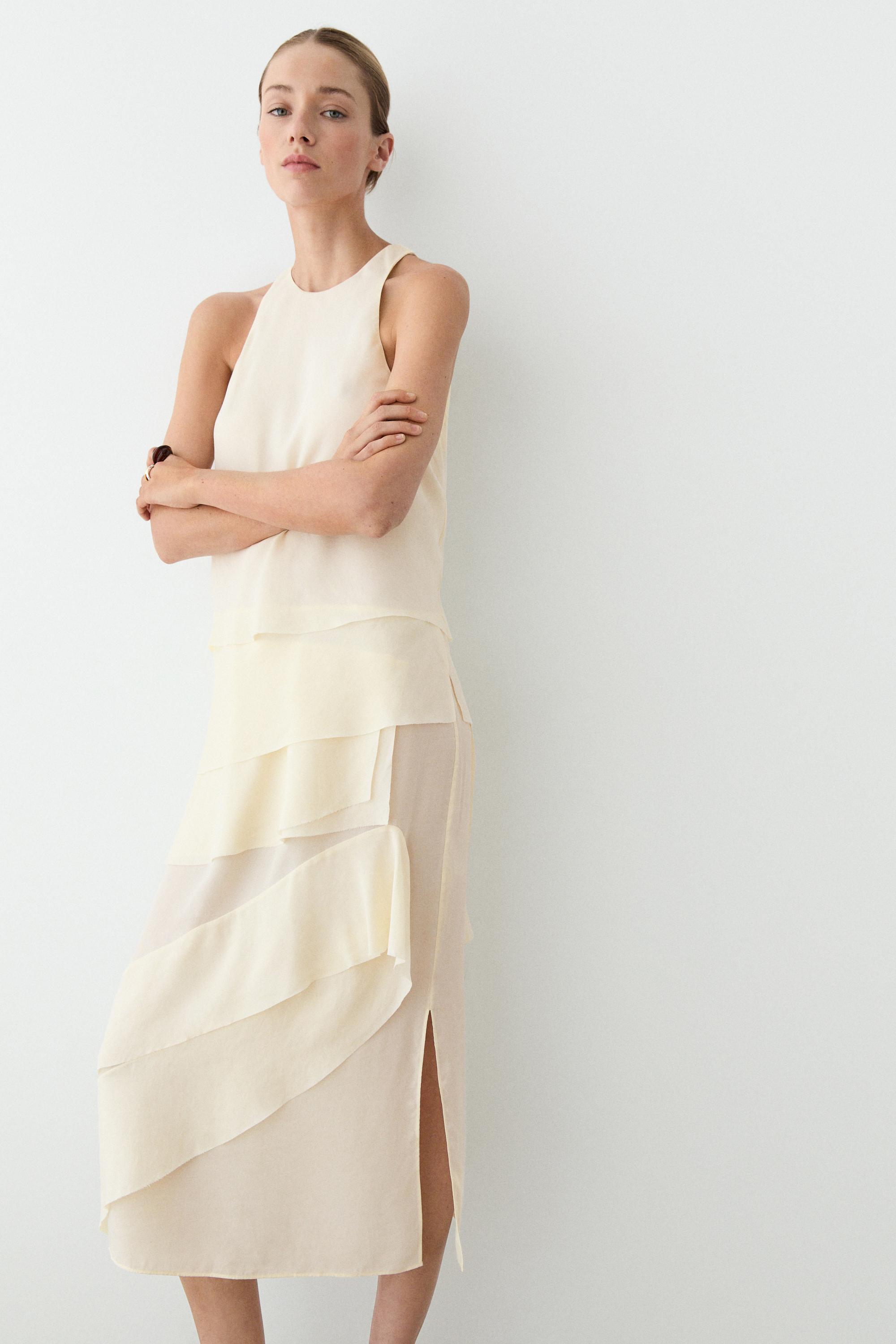 Flowing midi dress with ruffles