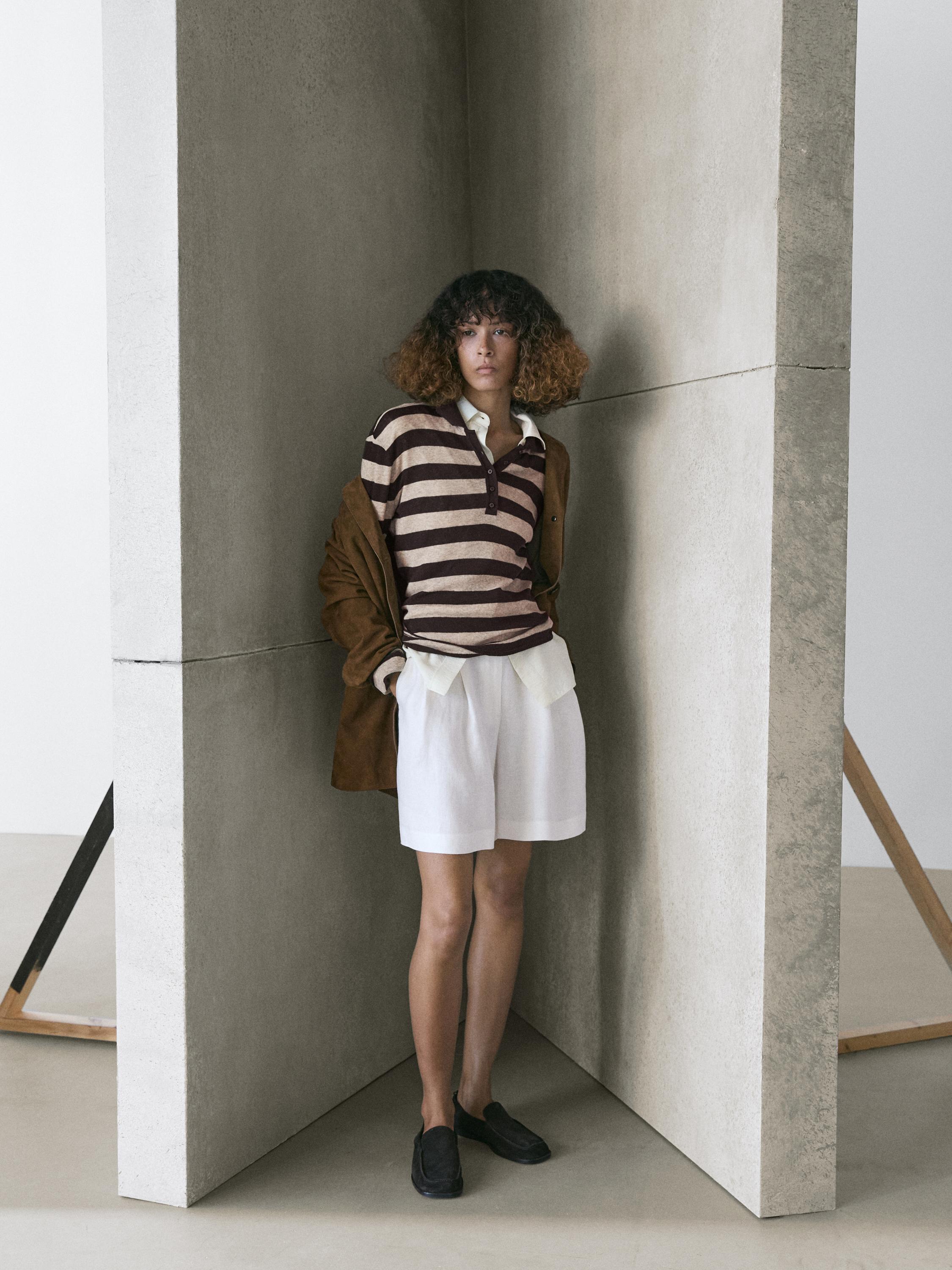 Cotton blend knit polo sweater