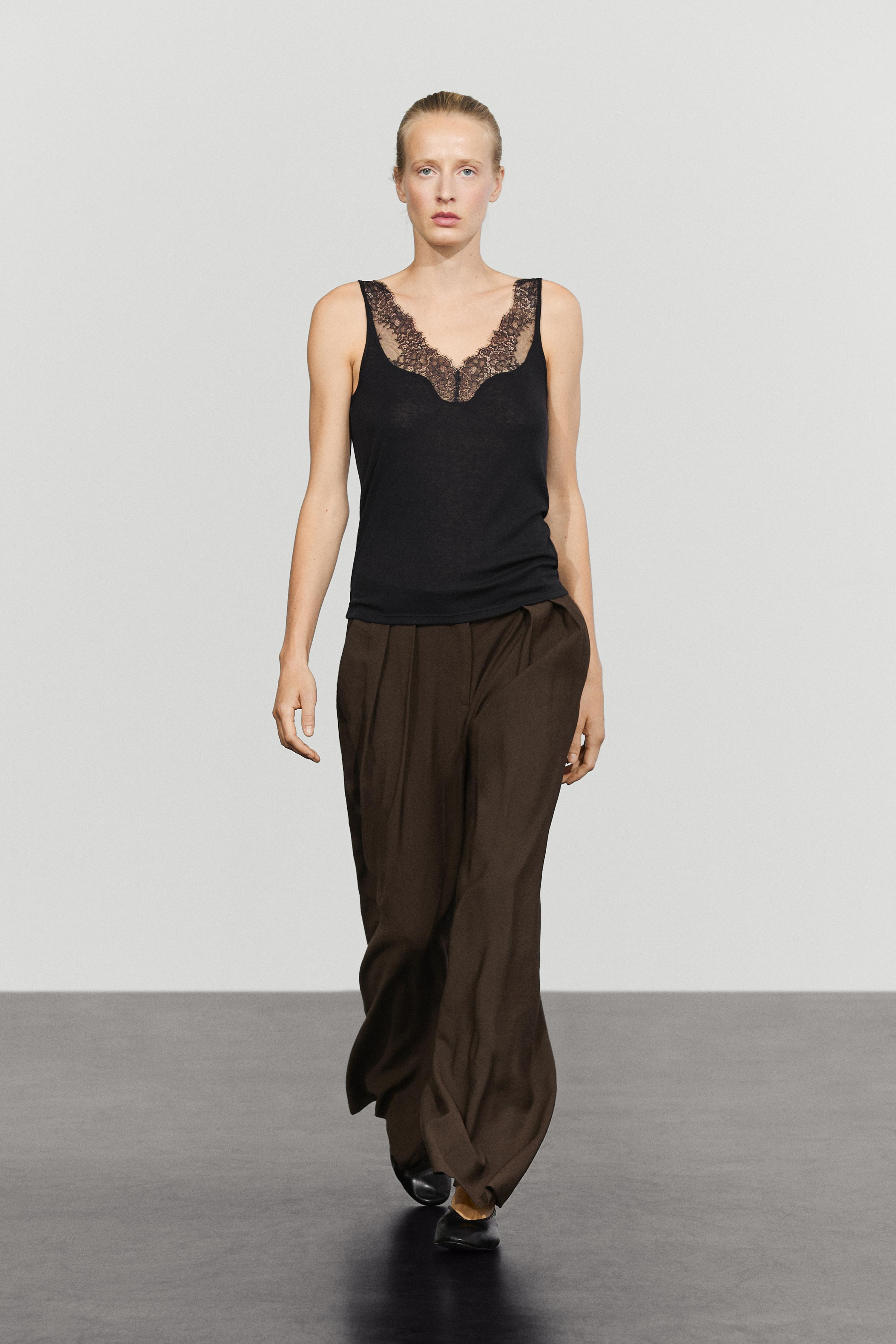 Strappy lace-trimmed camisole top