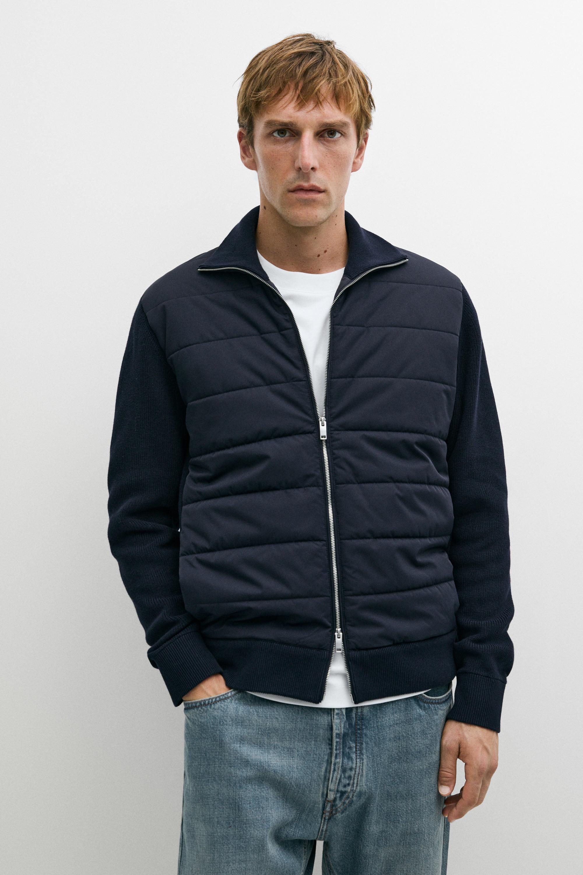 High neck mixed fabric cardigan