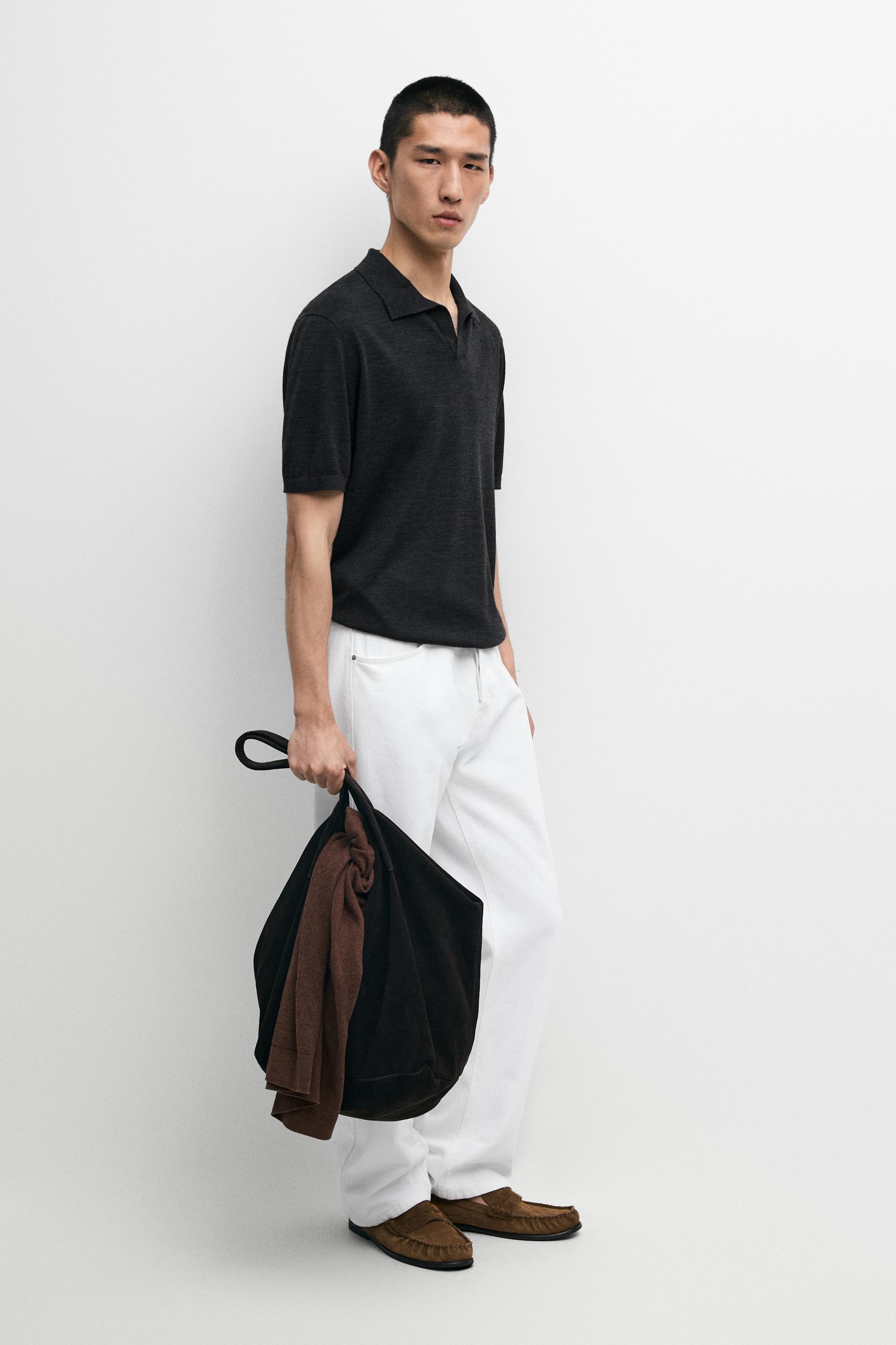 Short sleeve wool blend knit polo shirt