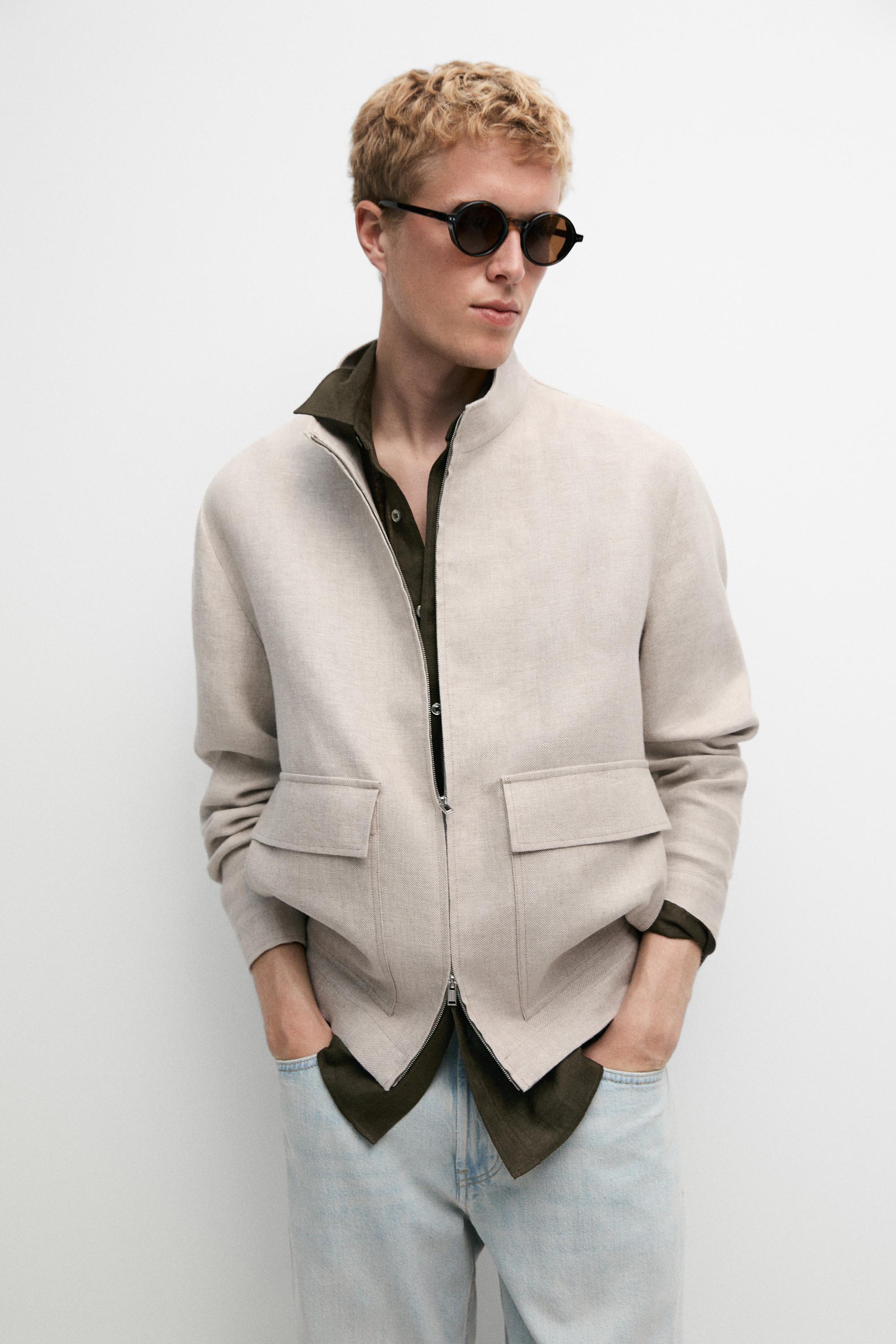 100% linen total look jacket with pockets