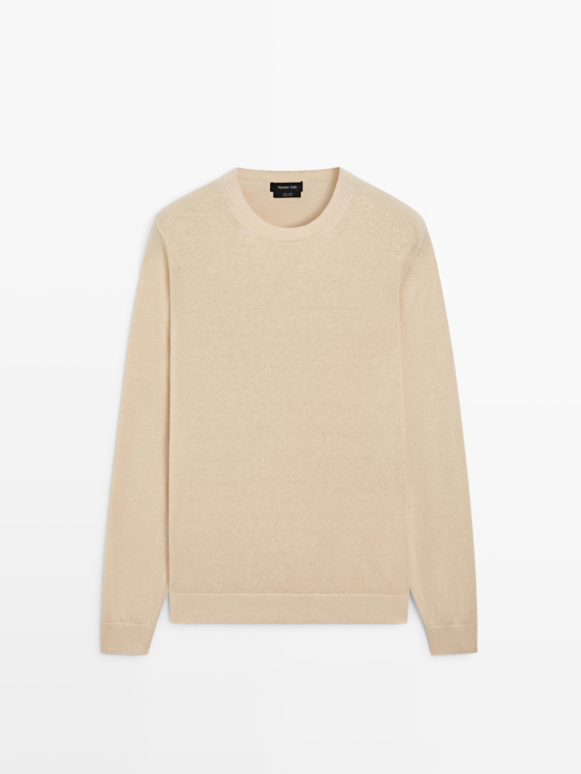 100% linen knit crew neck sweater
