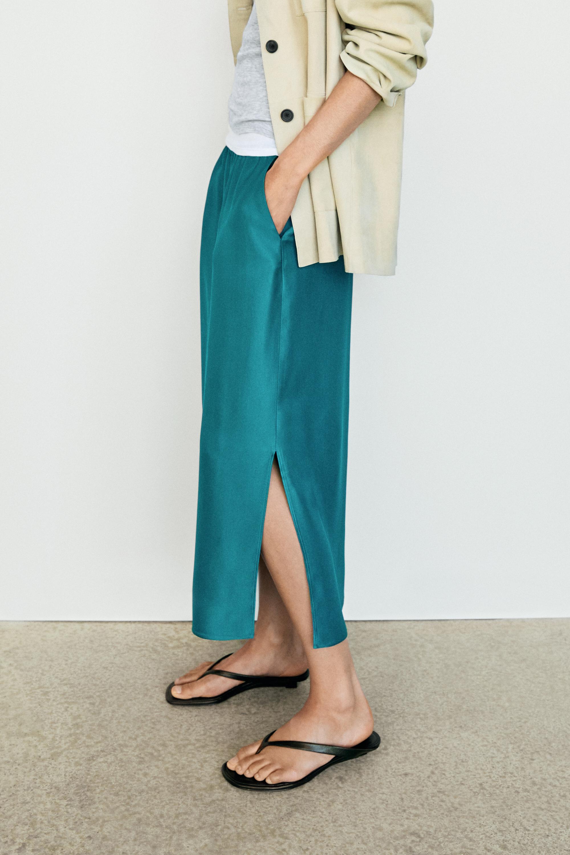 Satin midi skirt with pockets