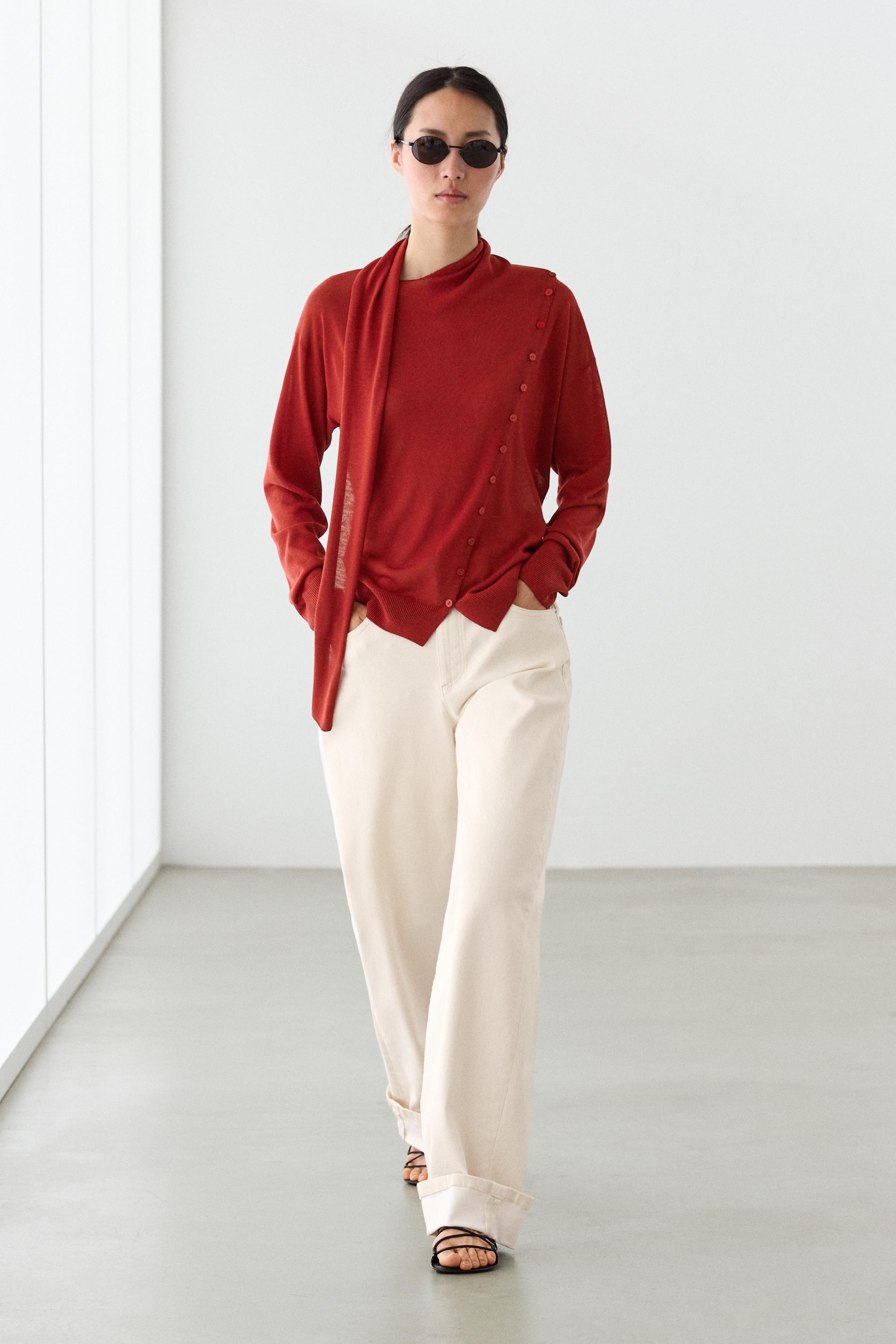 Cardigan with buttoned scarf detail