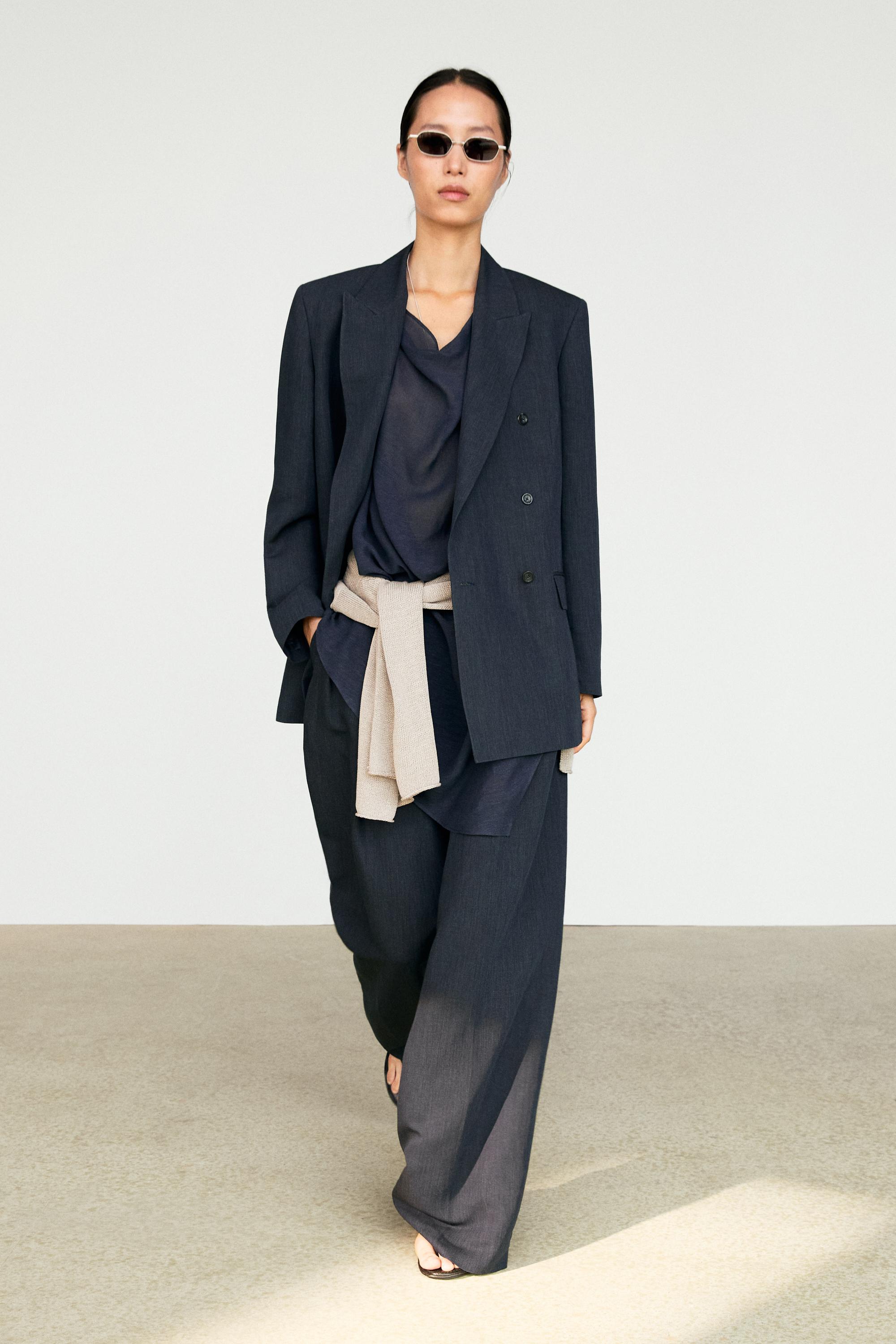 Melange linen double-breasted blazer