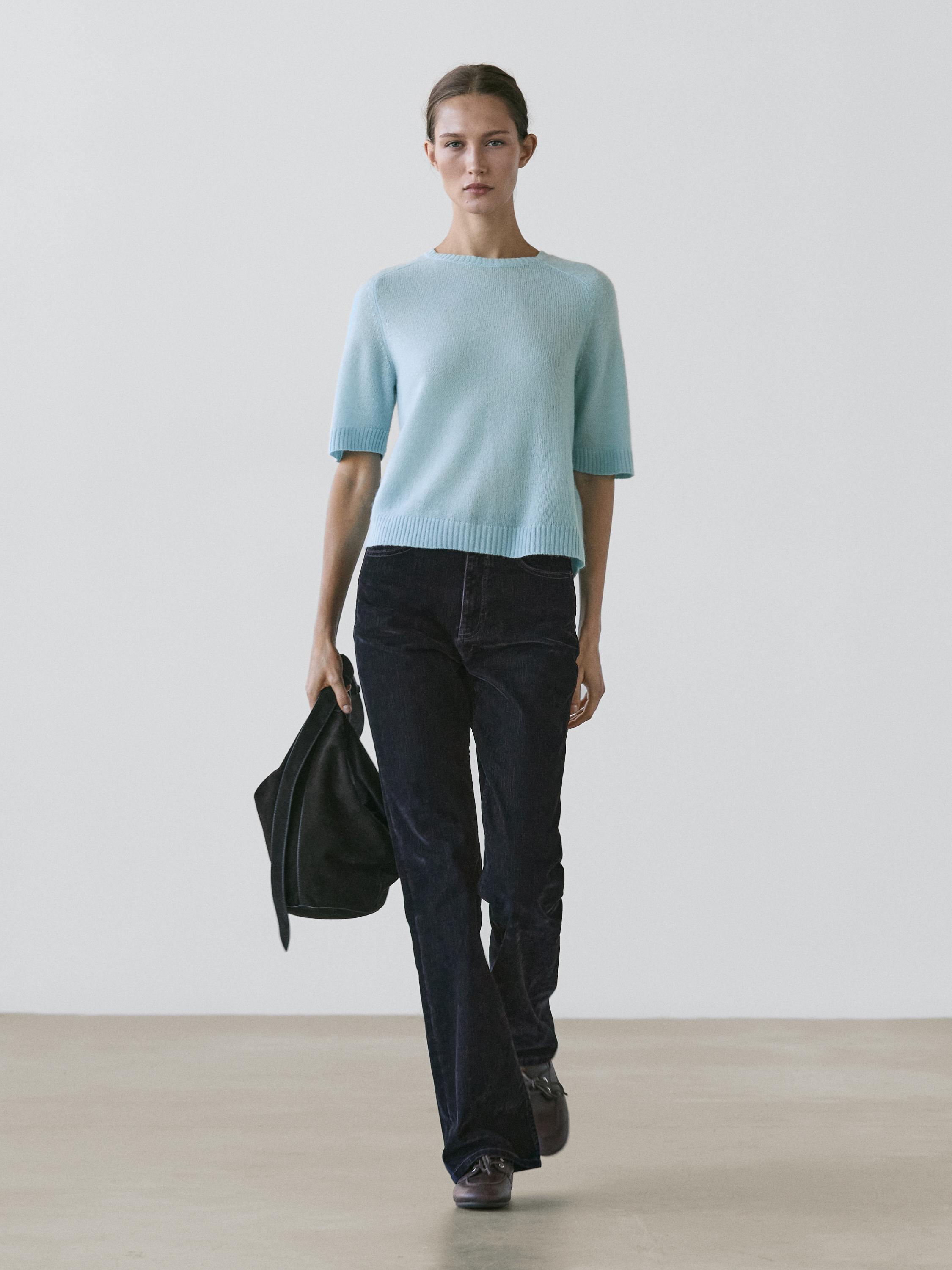 High-waist boot-cut flocked jeans