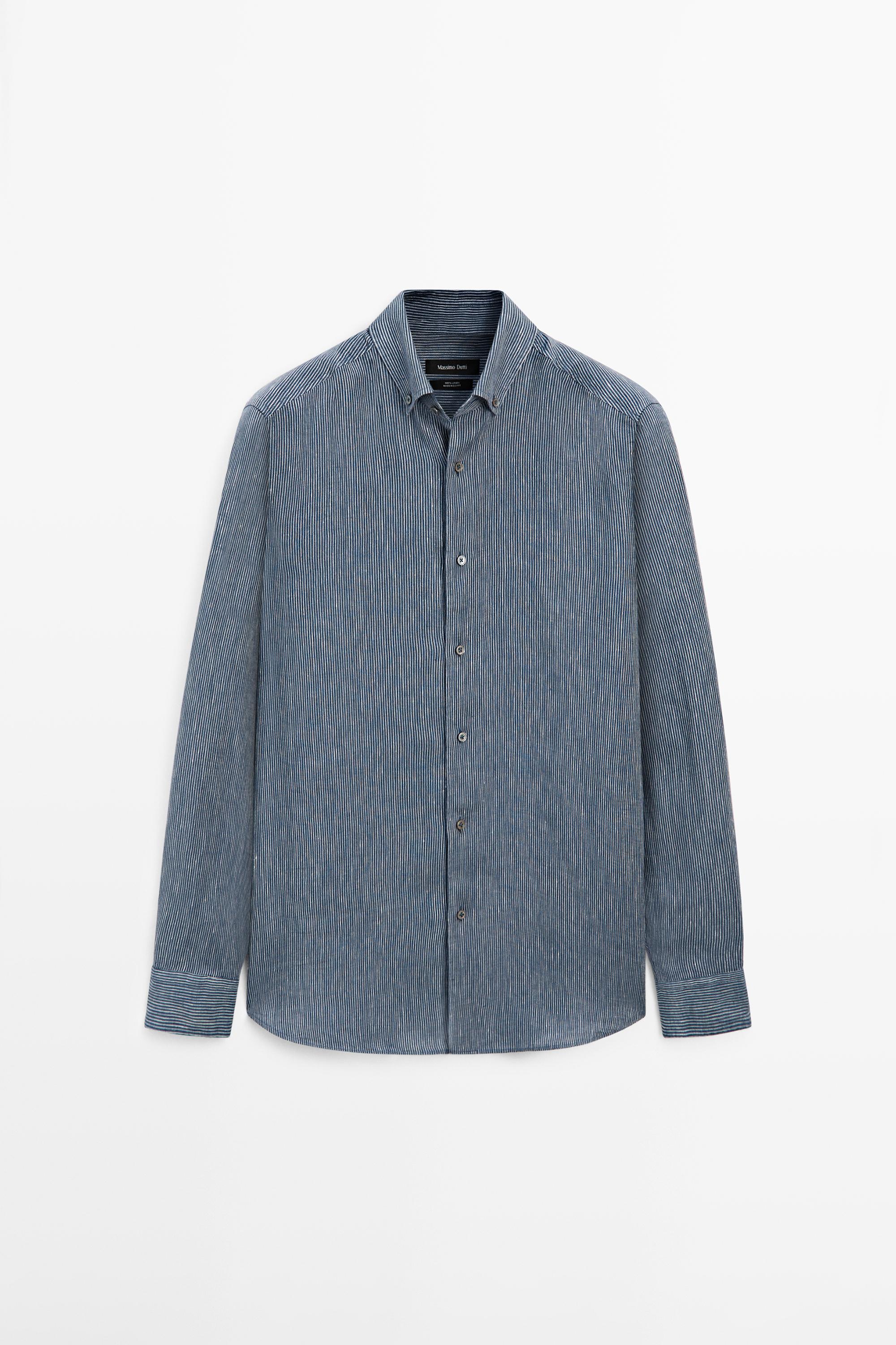 100% linen pinstriped regular fit shirt
