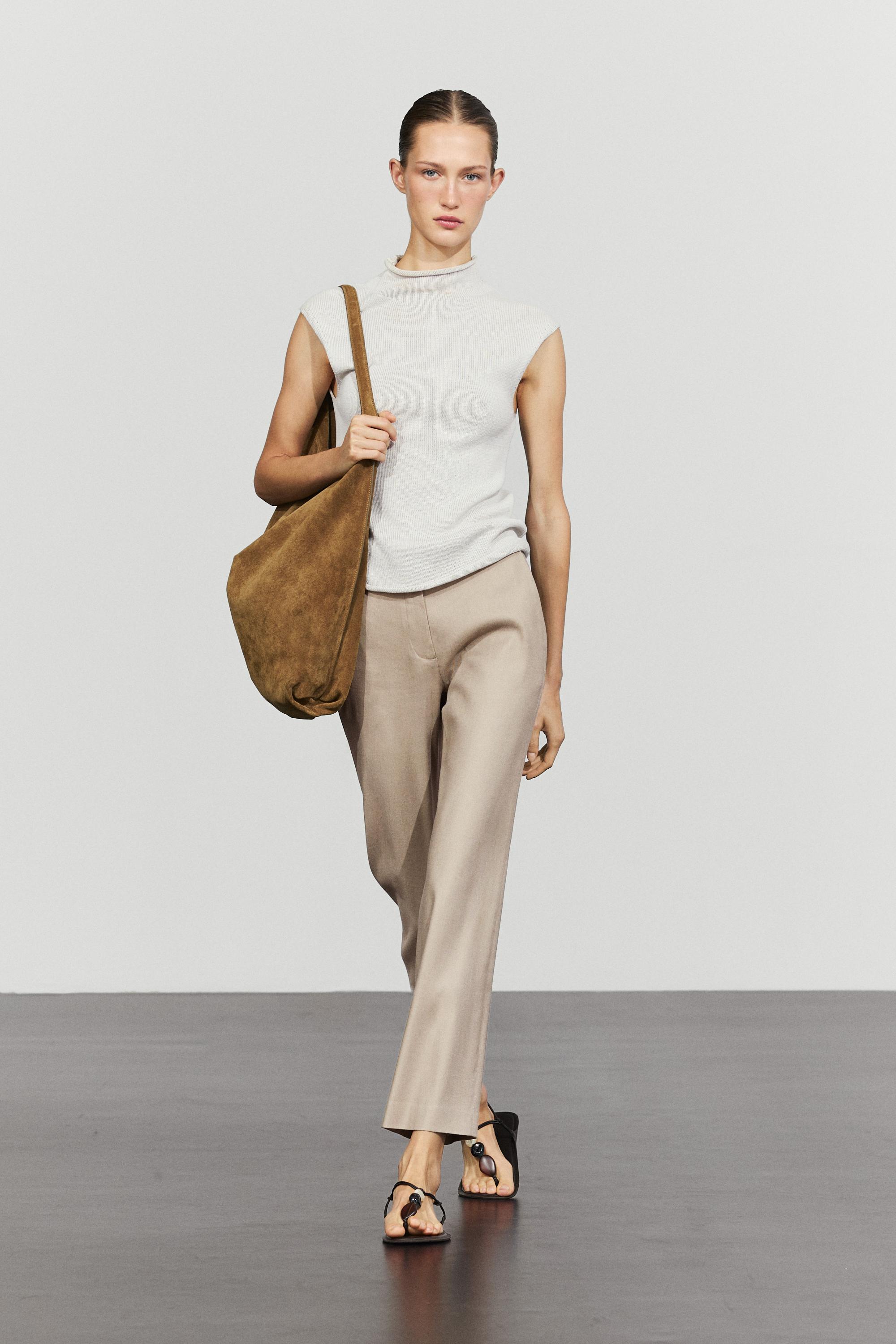 Straight-leg linen blend trousers