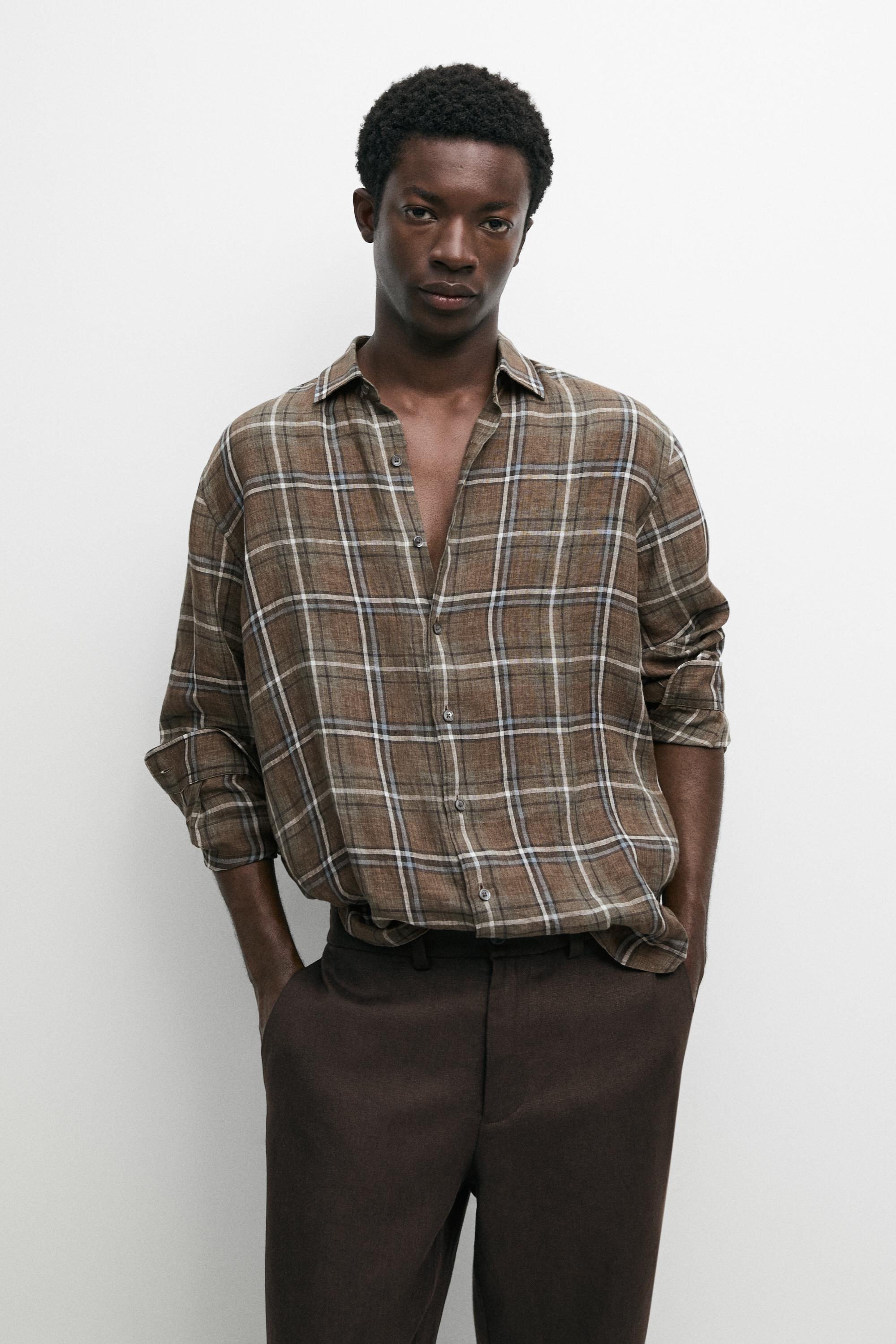 100% linen regular fit check shirt