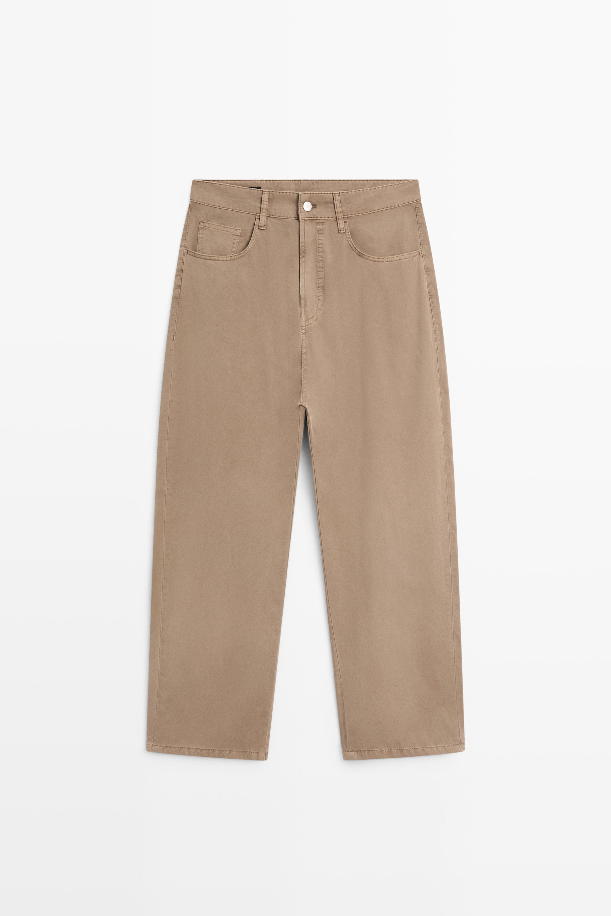 Barrel fit poplin denim-effect pants